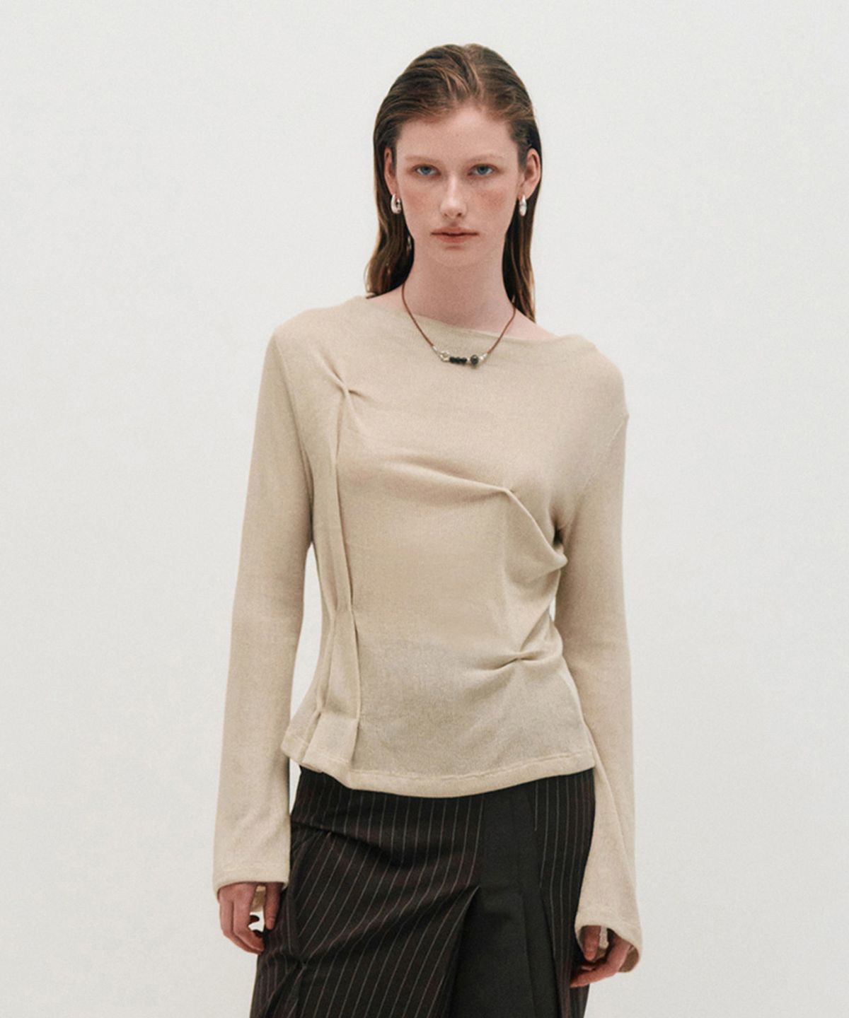 킴지수(KIMZISU) DOZI - Draped Jersey Top _ BEIGE