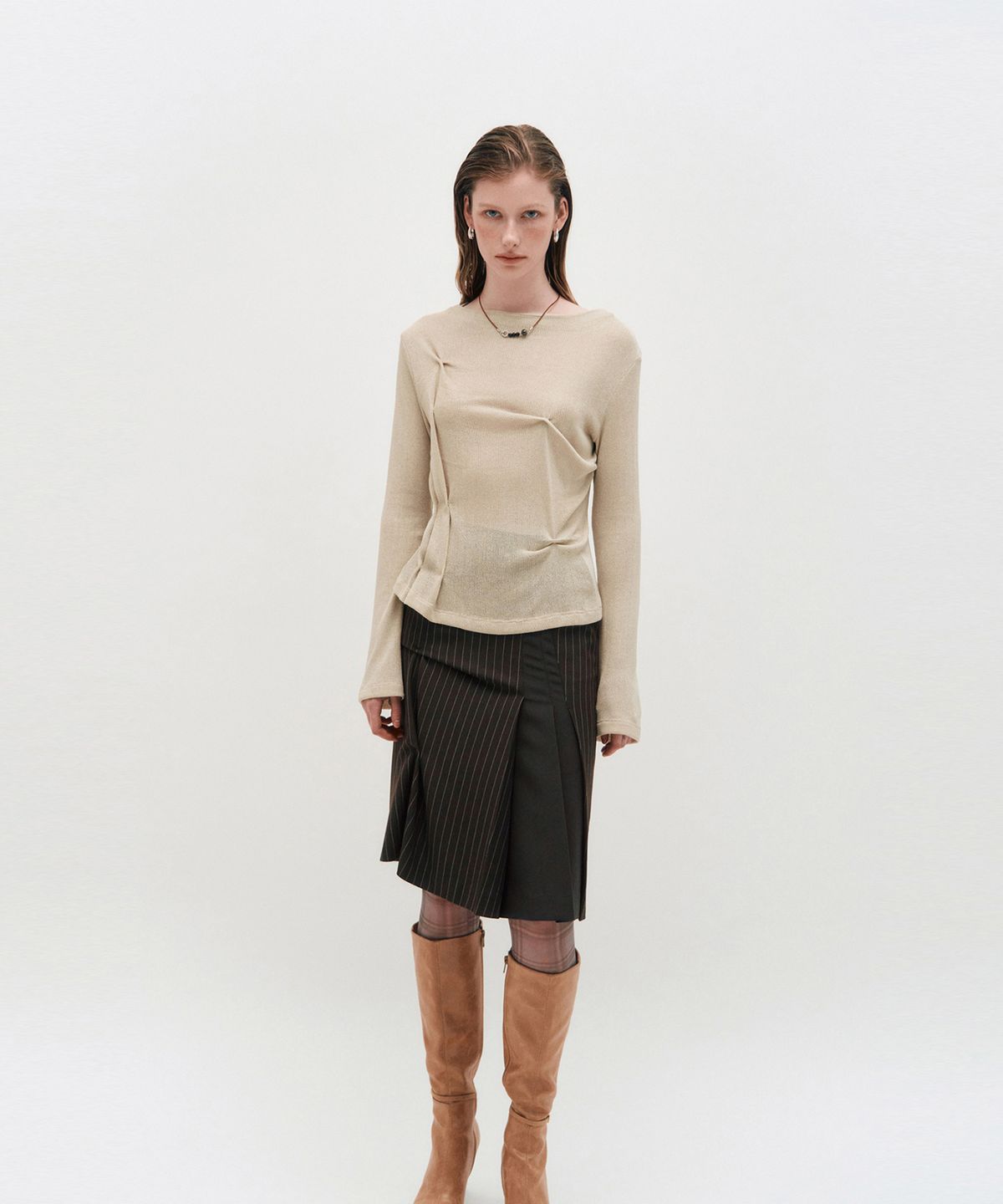 킴지수(KIMZISU) DOZI - Draped Jersey Top _ BEIGE