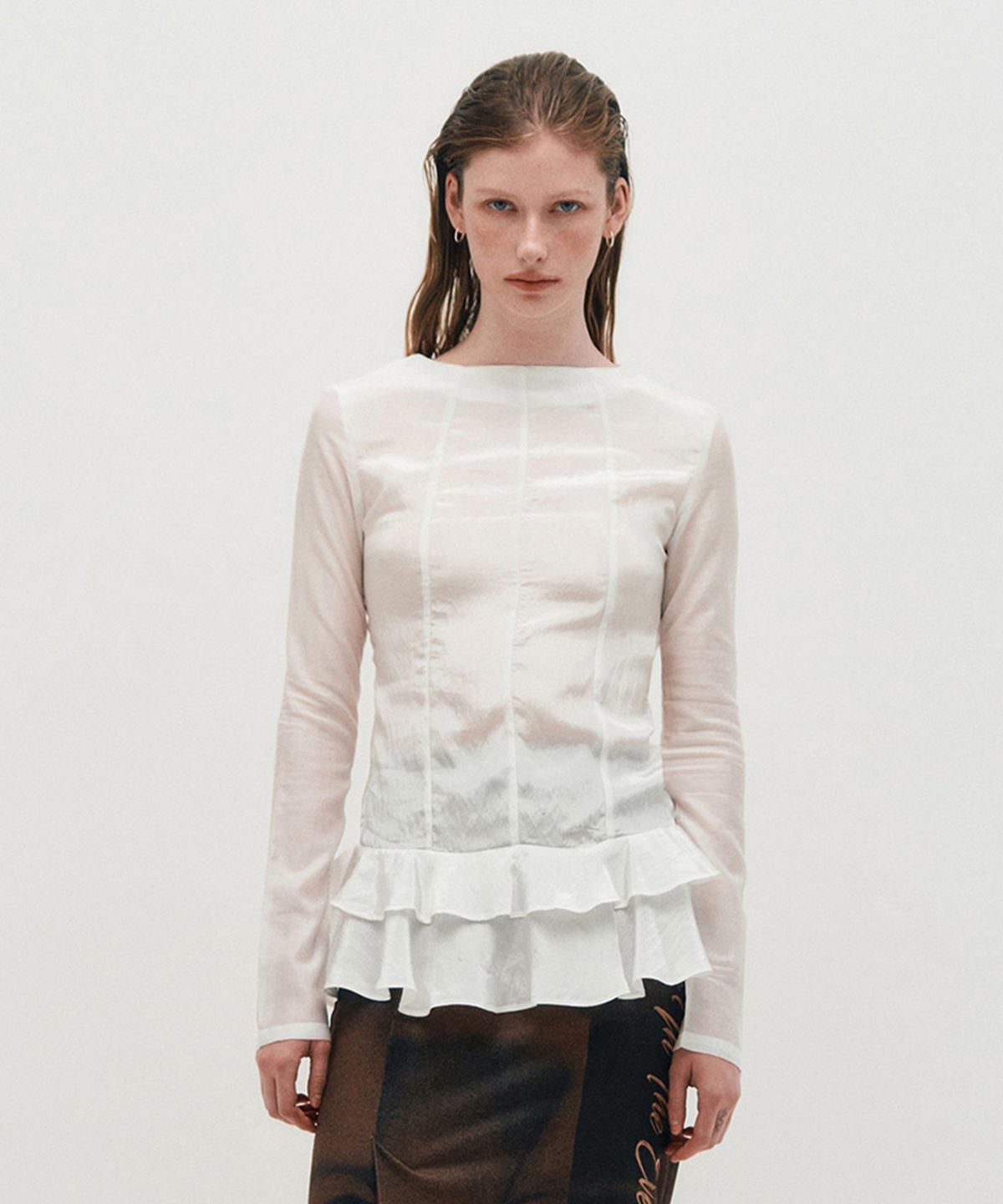 킴지수(KIMZISU) Glossy Frill Top _ WHITE