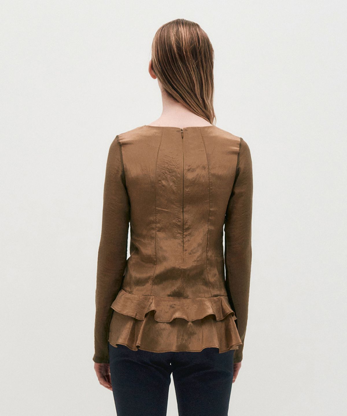 킴지수(KIMZISU) Glossy Frill Top _ BROWN