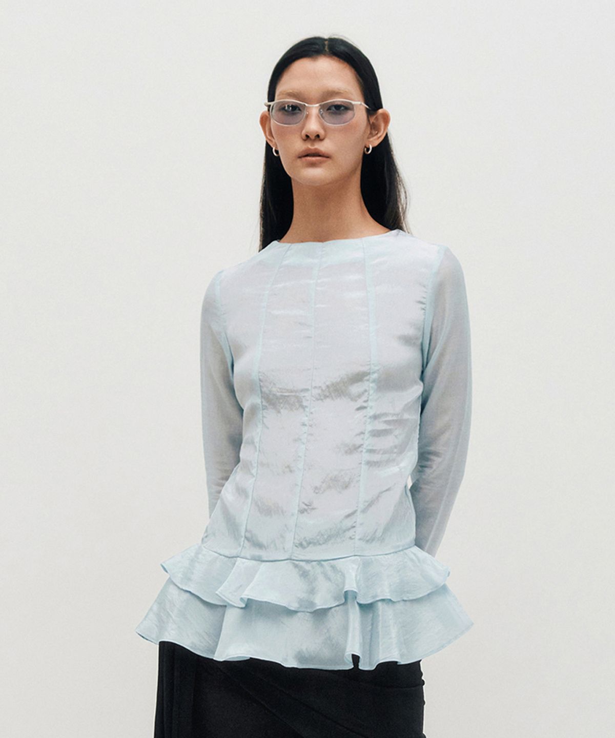 킴지수(KIMZISU) Glossy Frill Top _ SKY BLUE