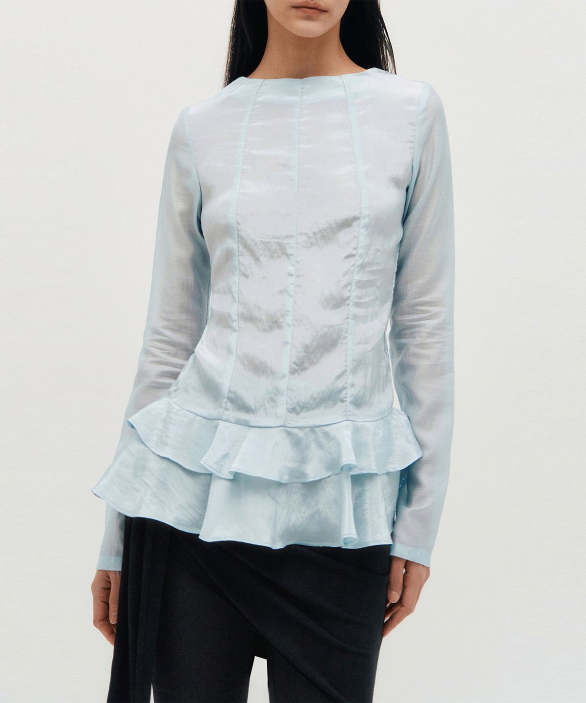 킴지수(KIMZISU) Glossy Frill Top _ SKY BLUE