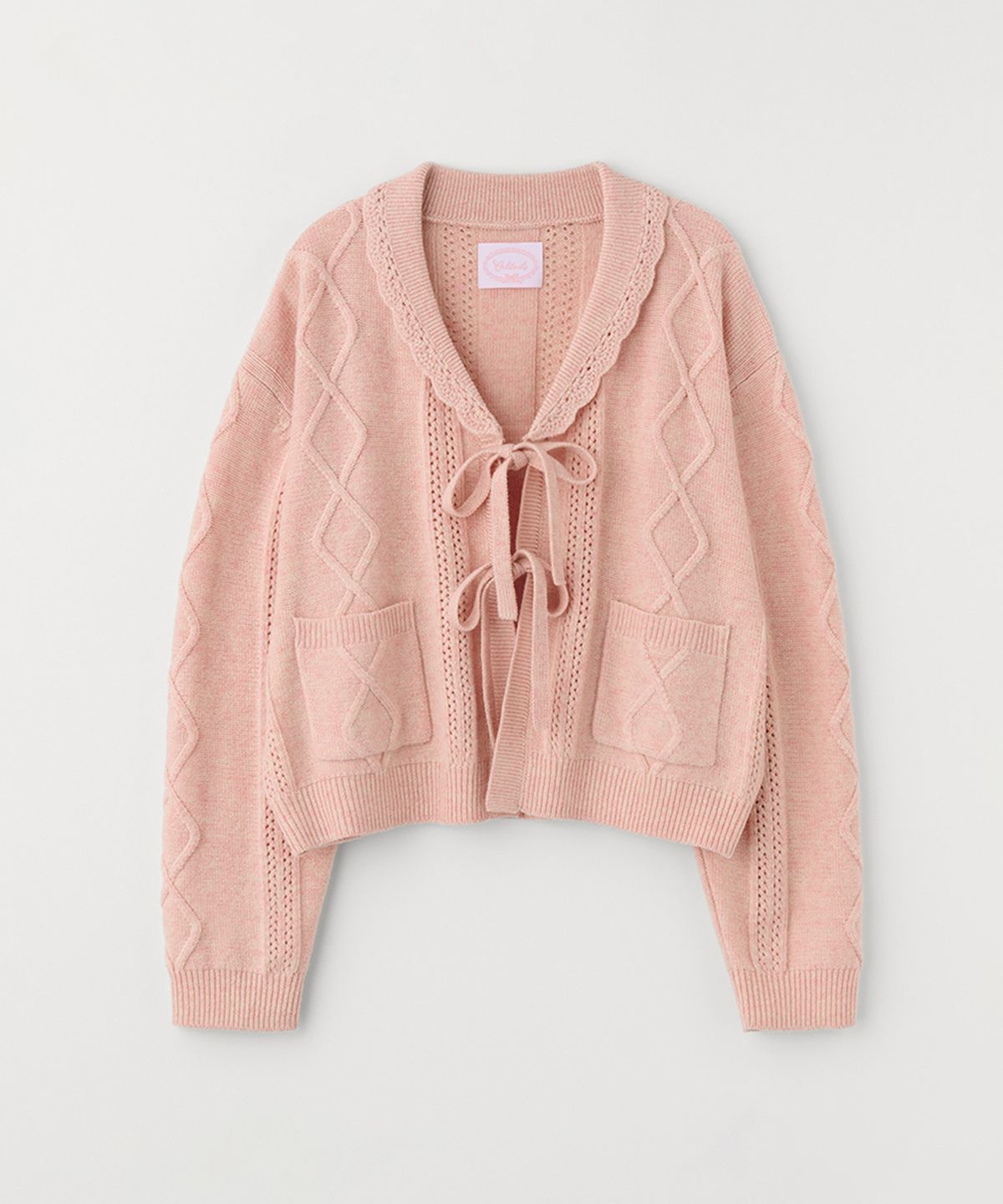 셀리테일즈(CELITAILS) HANDMADE LACE SHAWL COLLAR CARDIGAN_LIGHT PINK