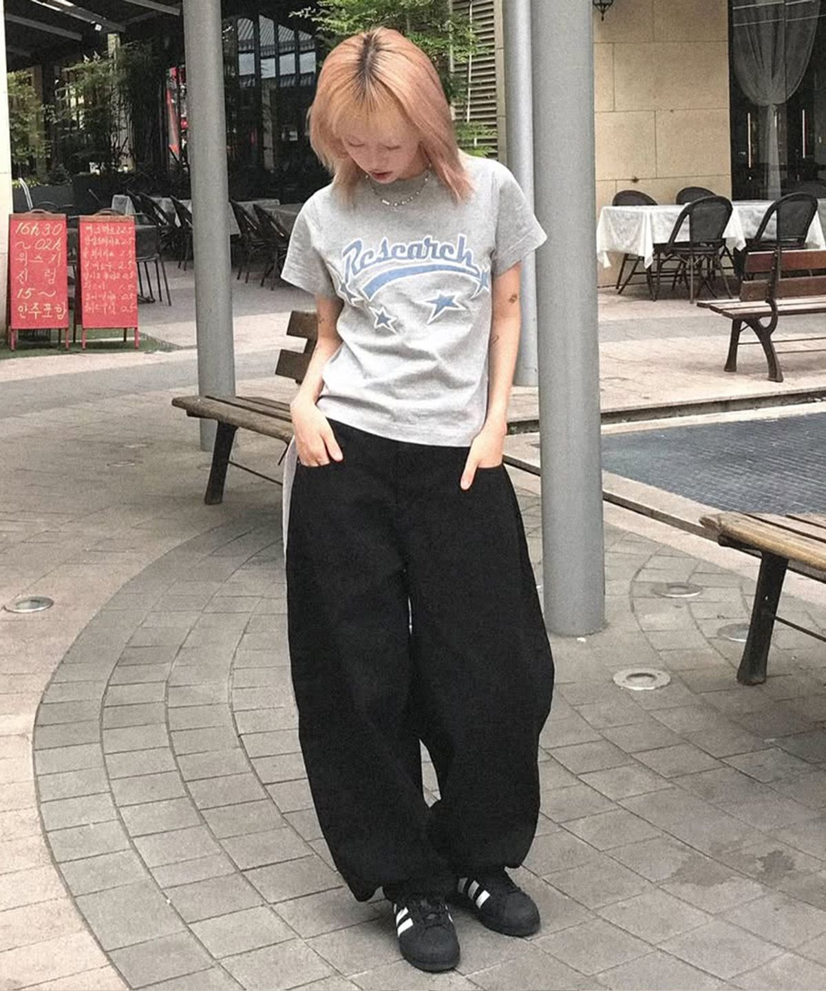 에프디알(FDR) Star Logo Applique Short Sleeve M.Gray