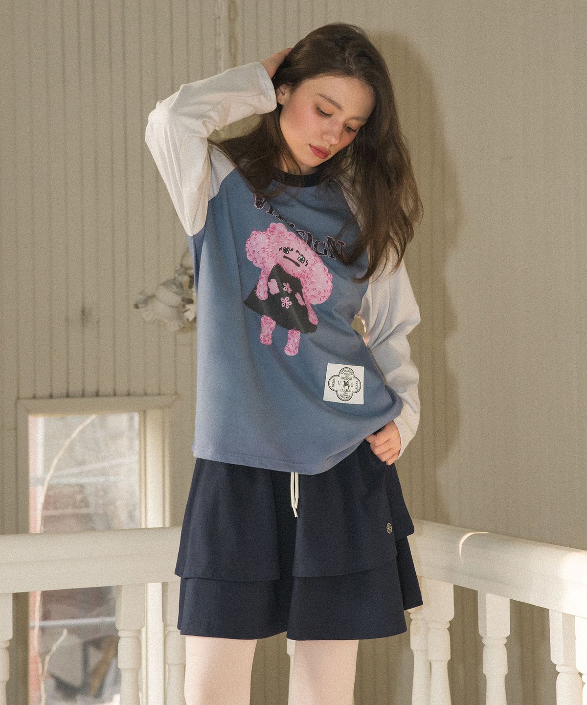 바이탈싸인(VITALSIGN) [LINE] 더블 레이어드 플레어 스커트 (Navy)
