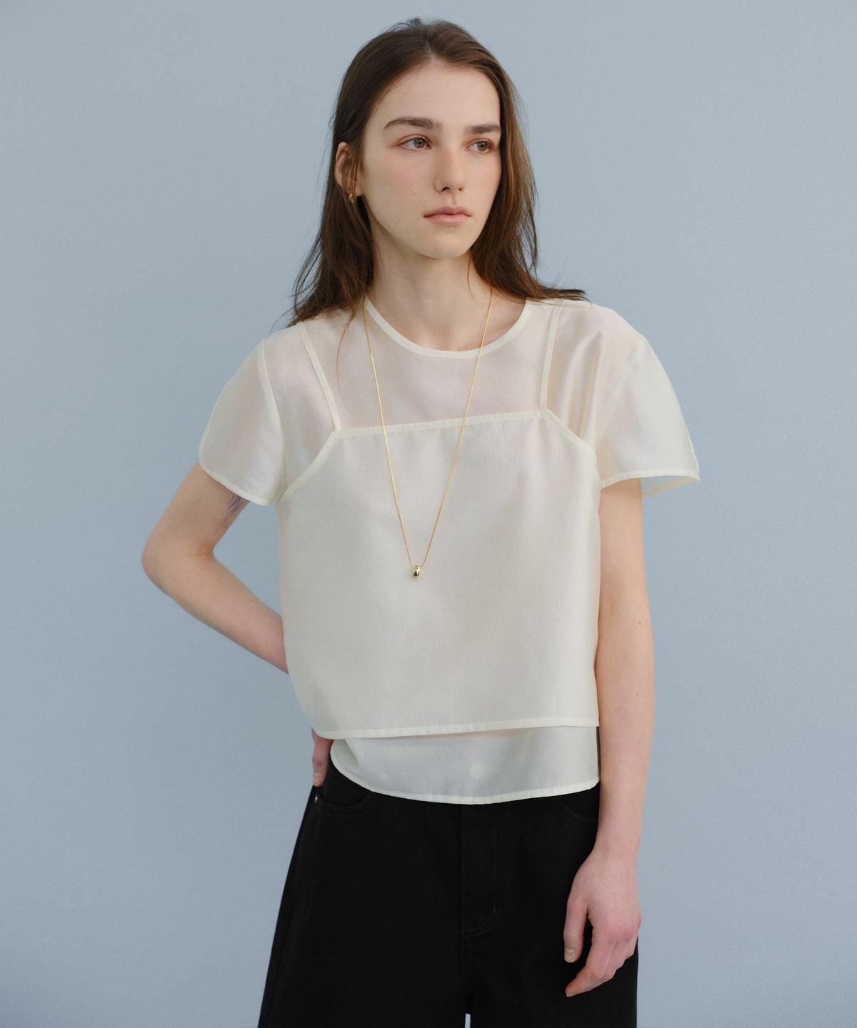 유라고(URAGO) Shimmer layered blouse set