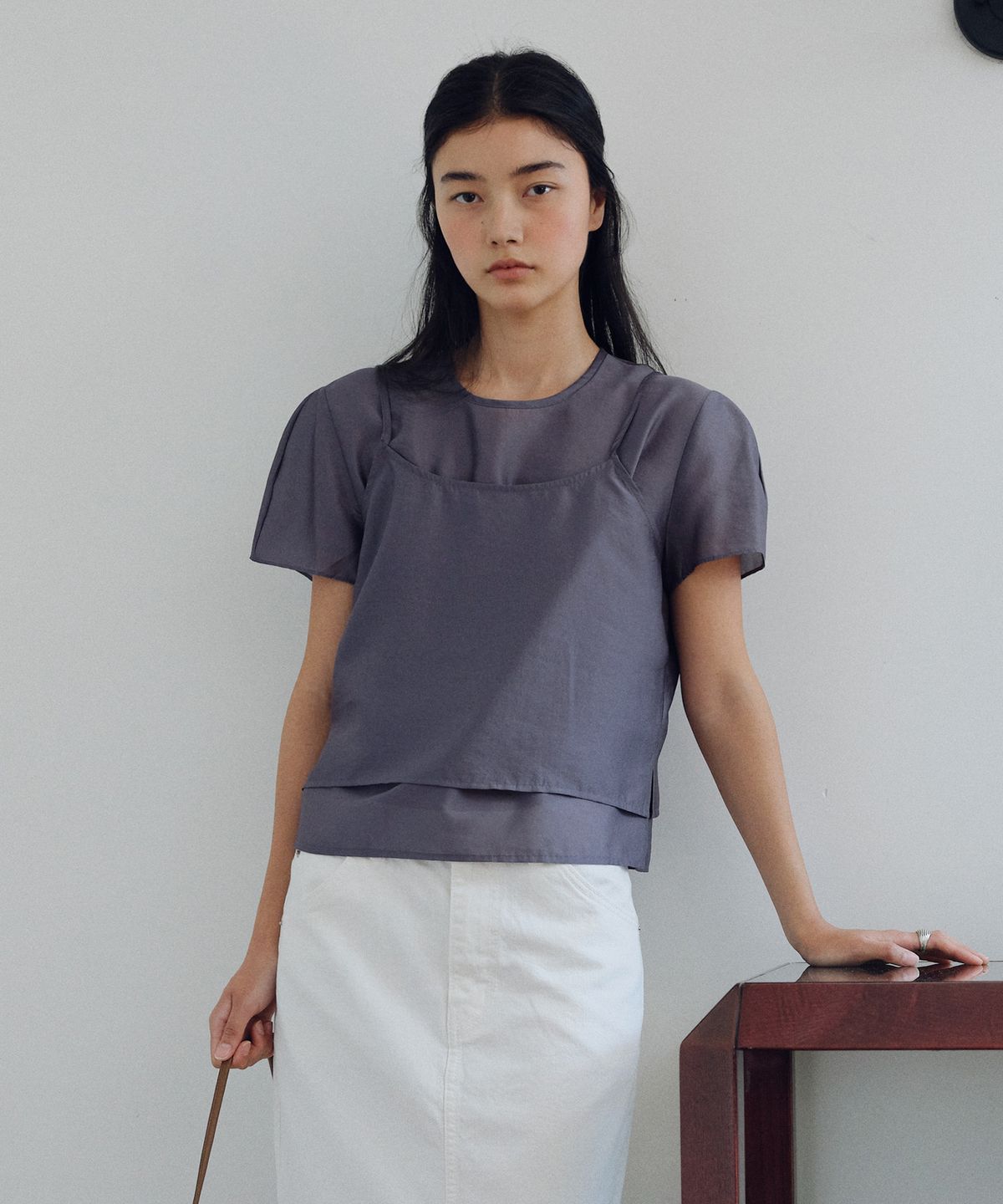 유라고(URAGO) Shimmer layered blouse set