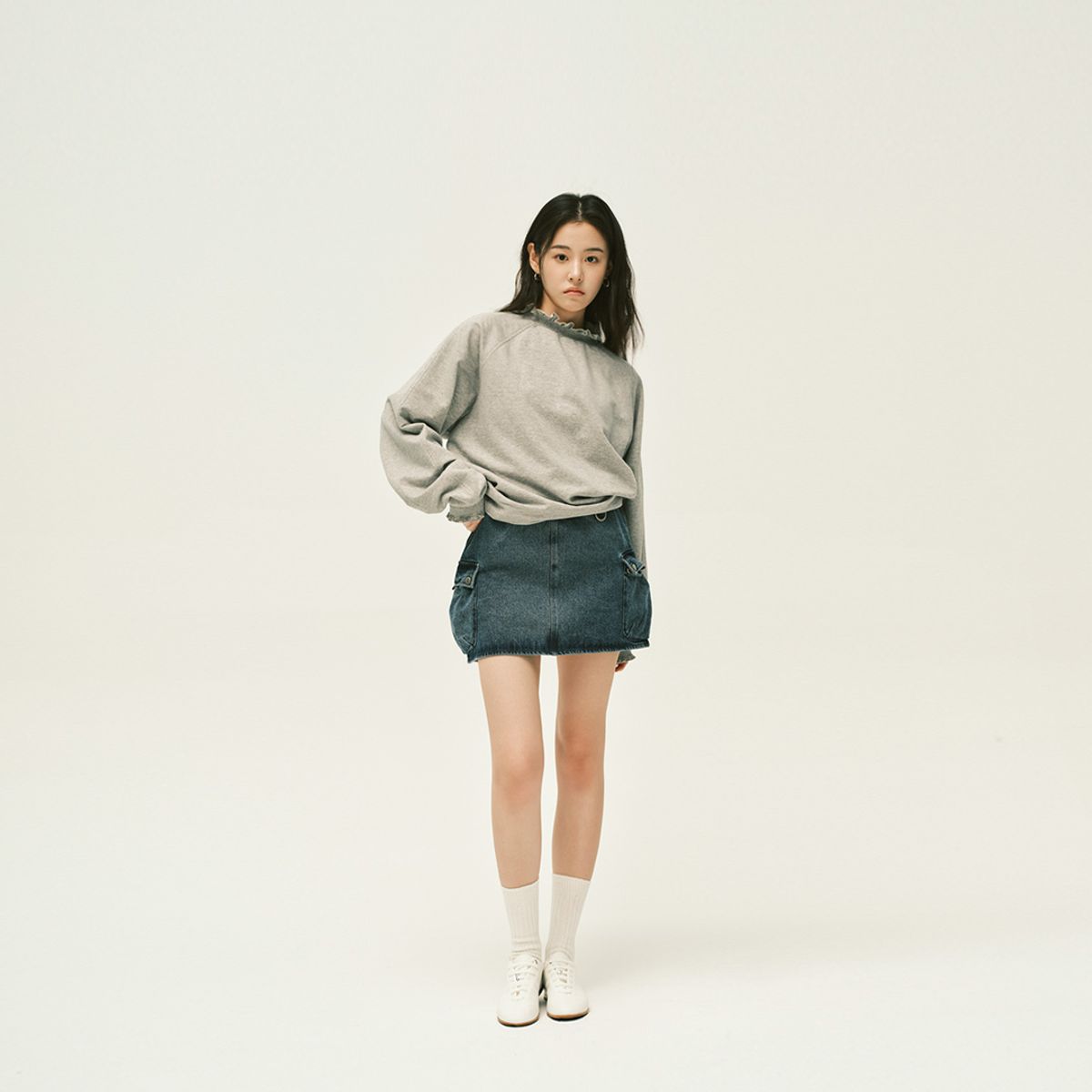 레주(LEJU) 데님 카고 스커트 - 블루