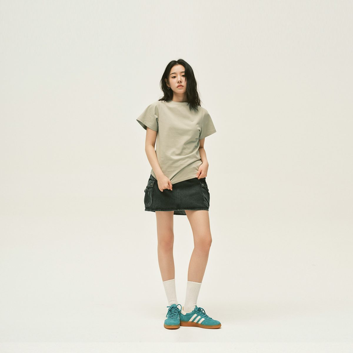 레주(LEJU) 데님 카고 스커트 - 블랙