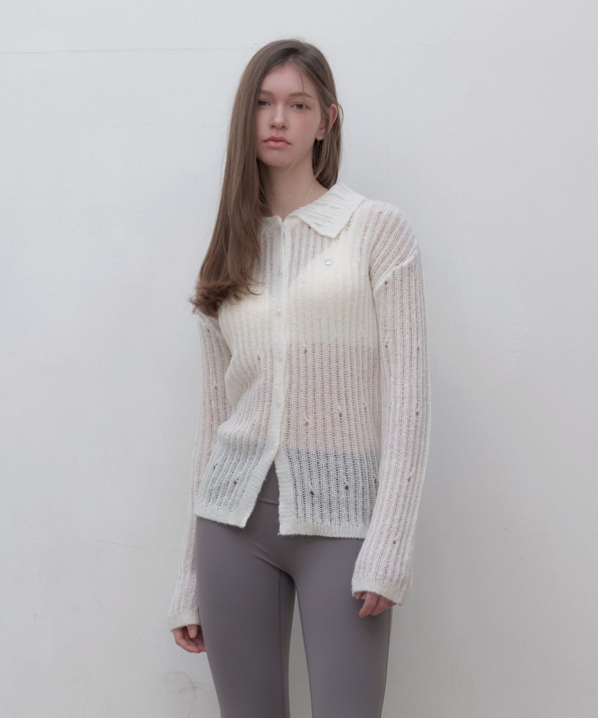 인지액티브(INJIACTIVE) Net Button Up Knit Cardigan 아이보리