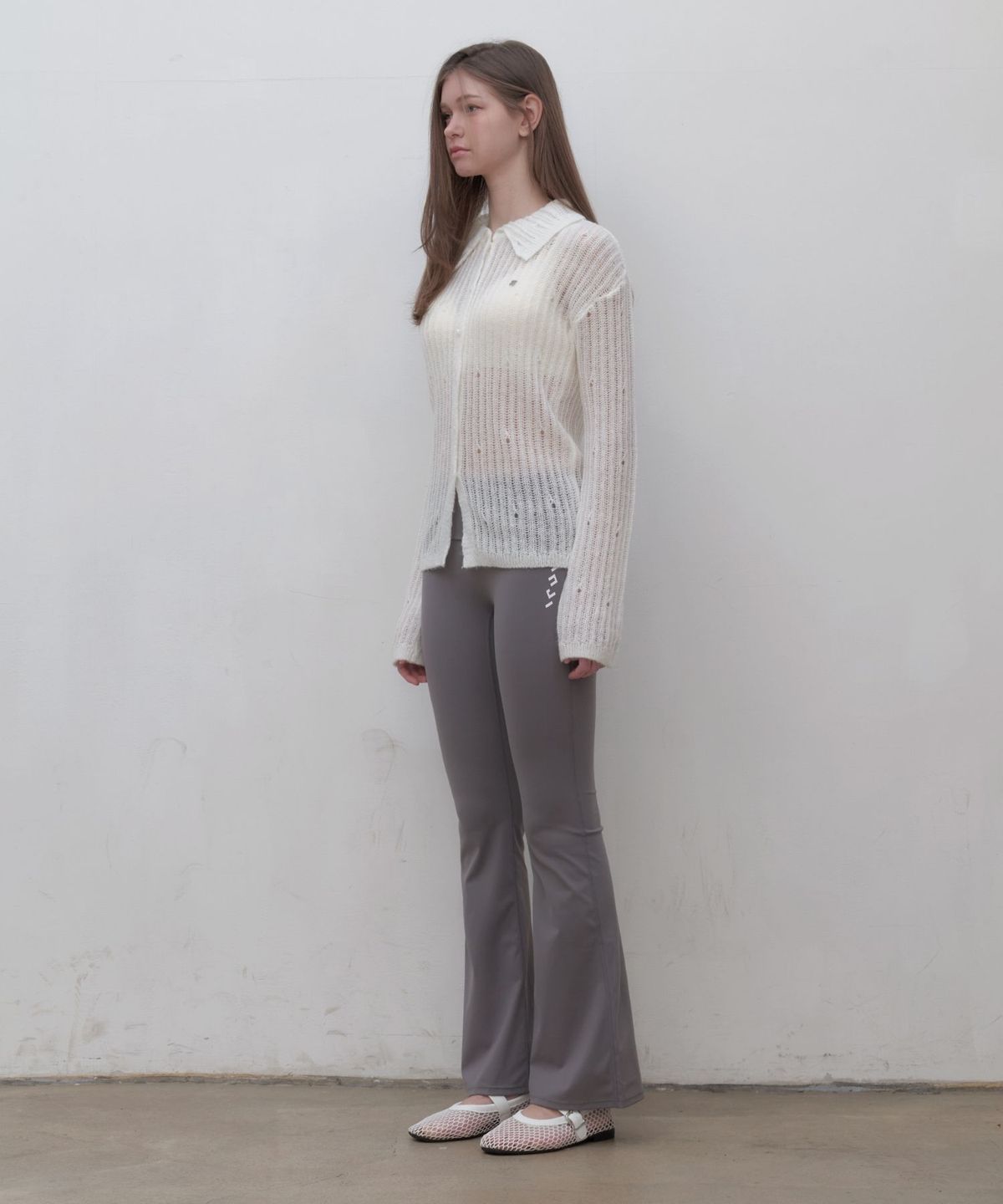 인지액티브(INJIACTIVE) Net Button Up Knit Cardigan 아이보리