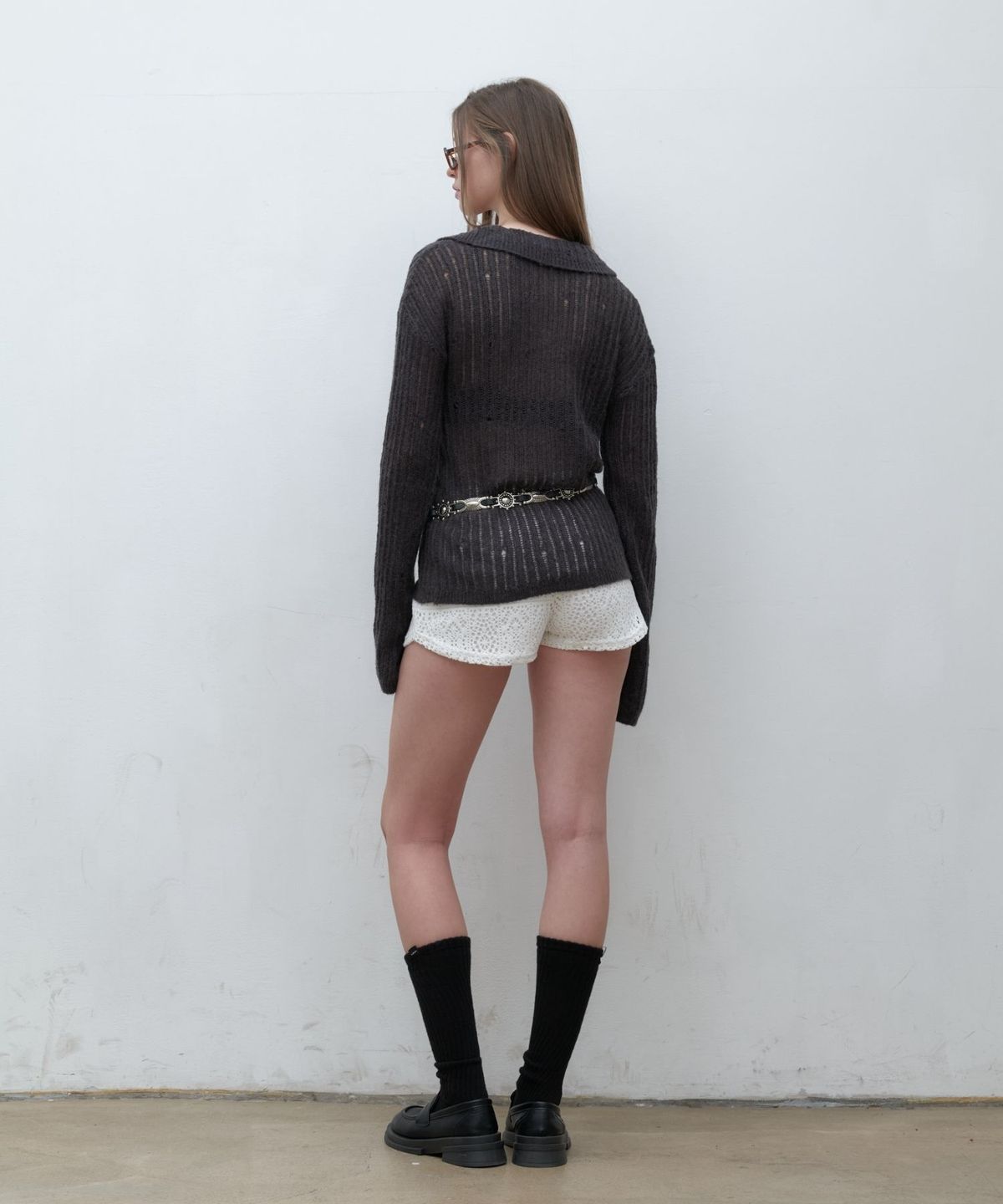 인지액티브(INJIACTIVE) Net Button Up Knit Cardigan 차콜