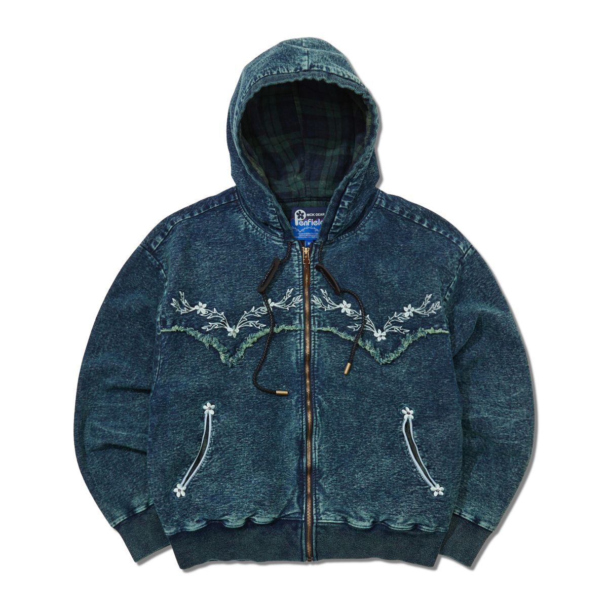 펜필드(PENFIELD) [P X NICKGEAR] 플라워 인디고 후드 집업_FR1KH20U