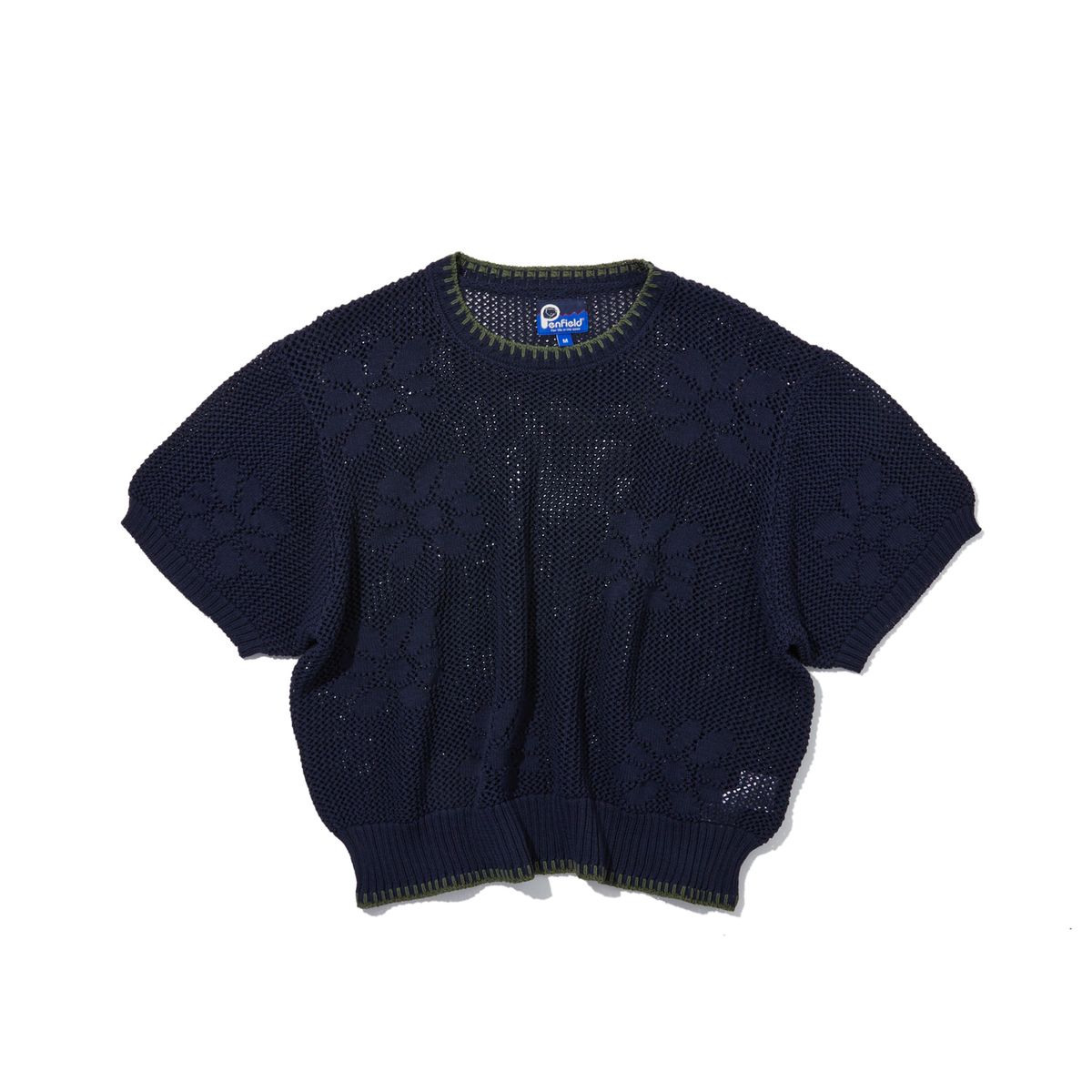 펜필드(PENFIELD) 플라워 패턴 하프 슬리브 니트 풀오버 네이비_FR2KT40F