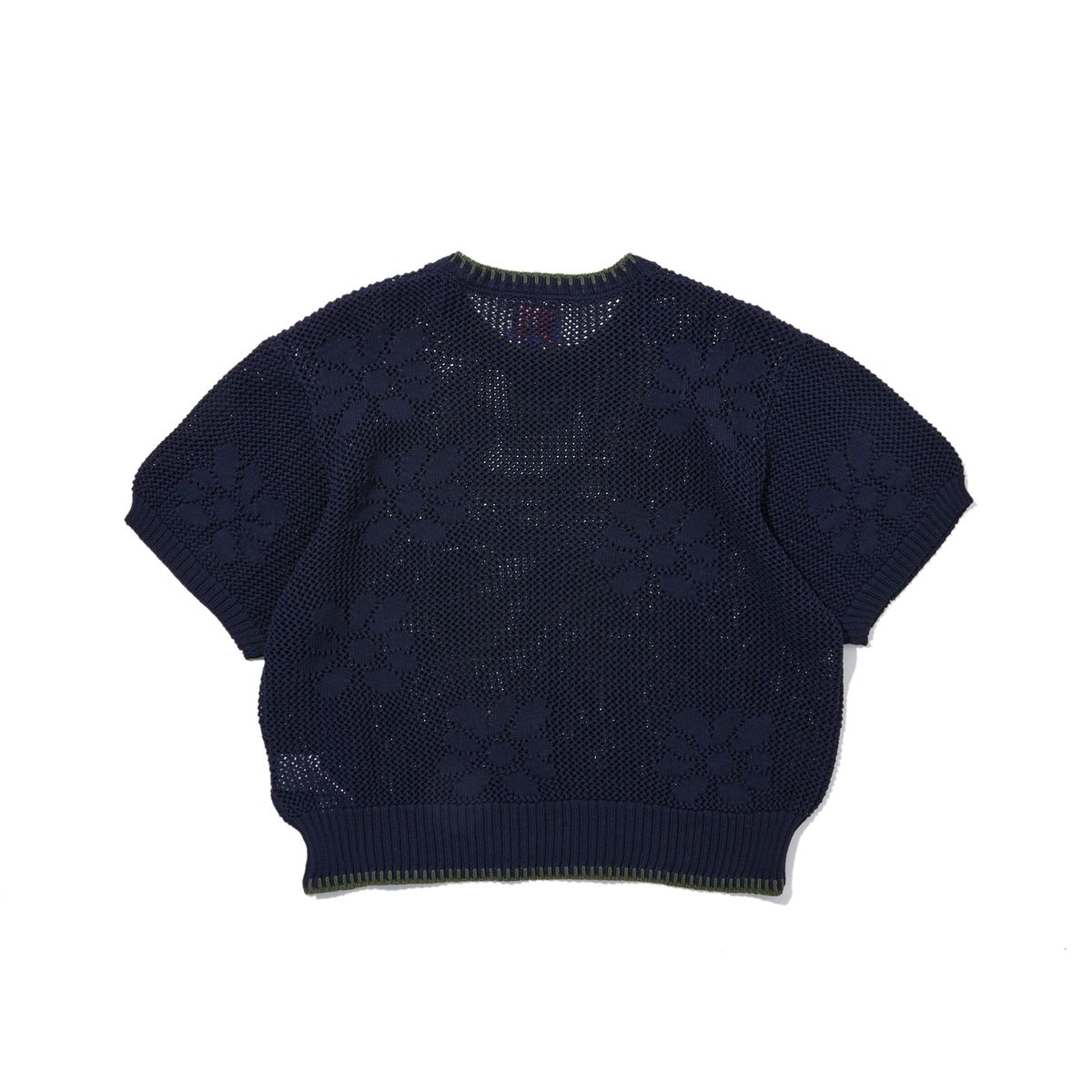 펜필드(PENFIELD) 플라워 패턴 하프 슬리브 니트 풀오버 네이비_FR2KT40F
