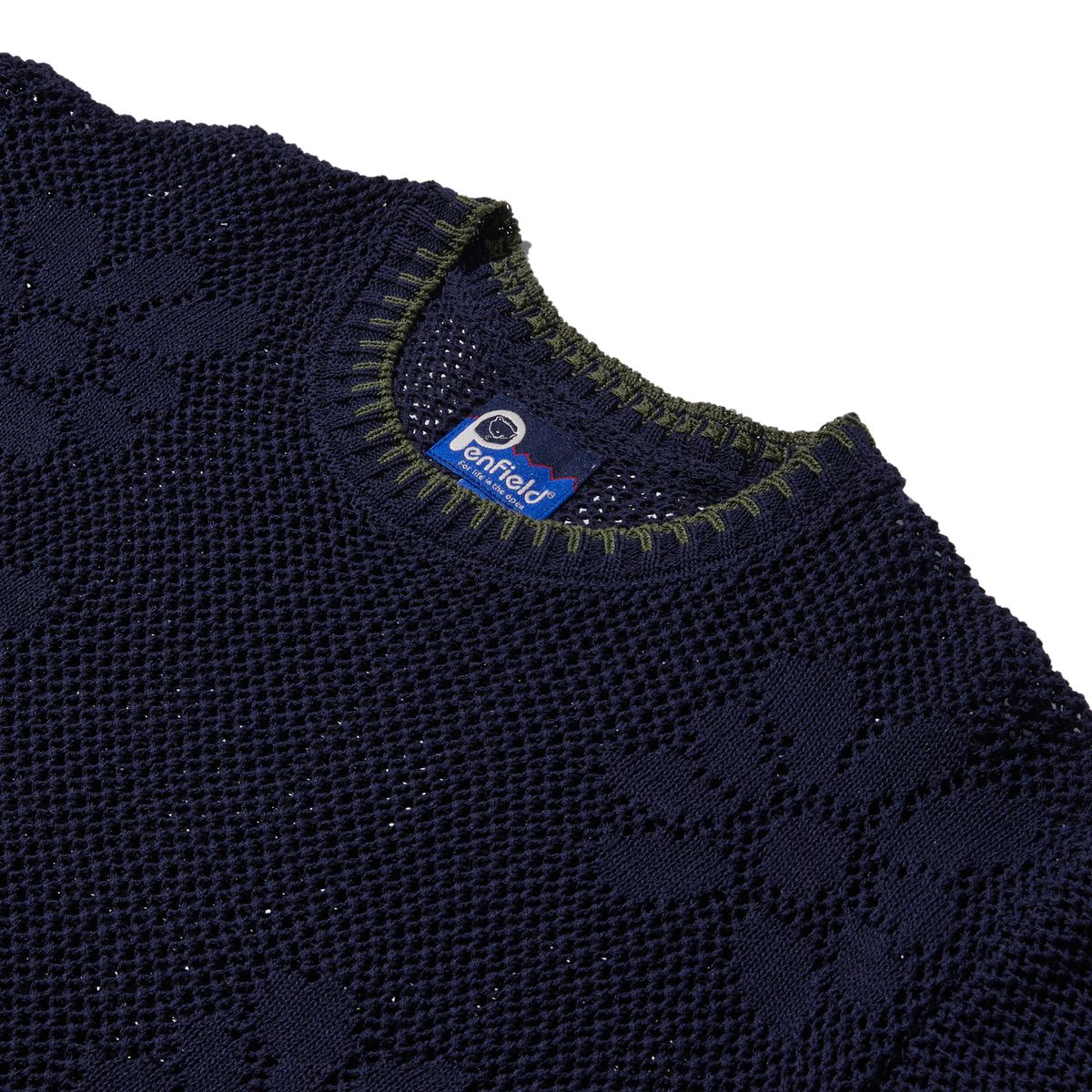 펜필드(PENFIELD) 플라워 패턴 하프 슬리브 니트 풀오버 네이비_FR2KT40F