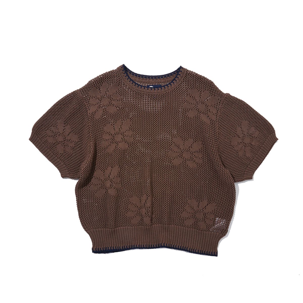 펜필드(PENFIELD) 플라워 패턴 하프 슬리브 니트 풀오버 브라운_FR2KT41F