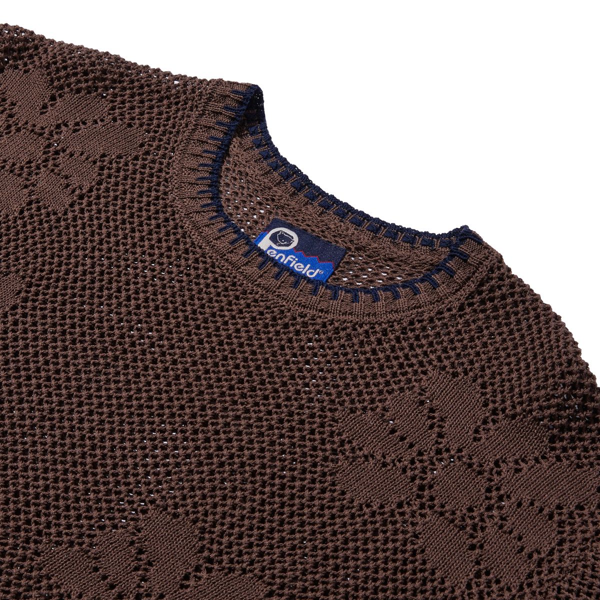 펜필드(PENFIELD) 플라워 패턴 하프 슬리브 니트 풀오버 브라운_FR2KT41F