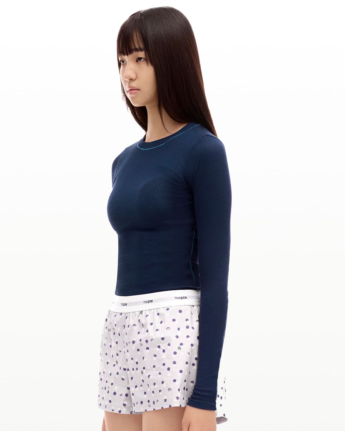후포(HOOPOE) hoopoe rib long sleeve t-shirt_midnight navy