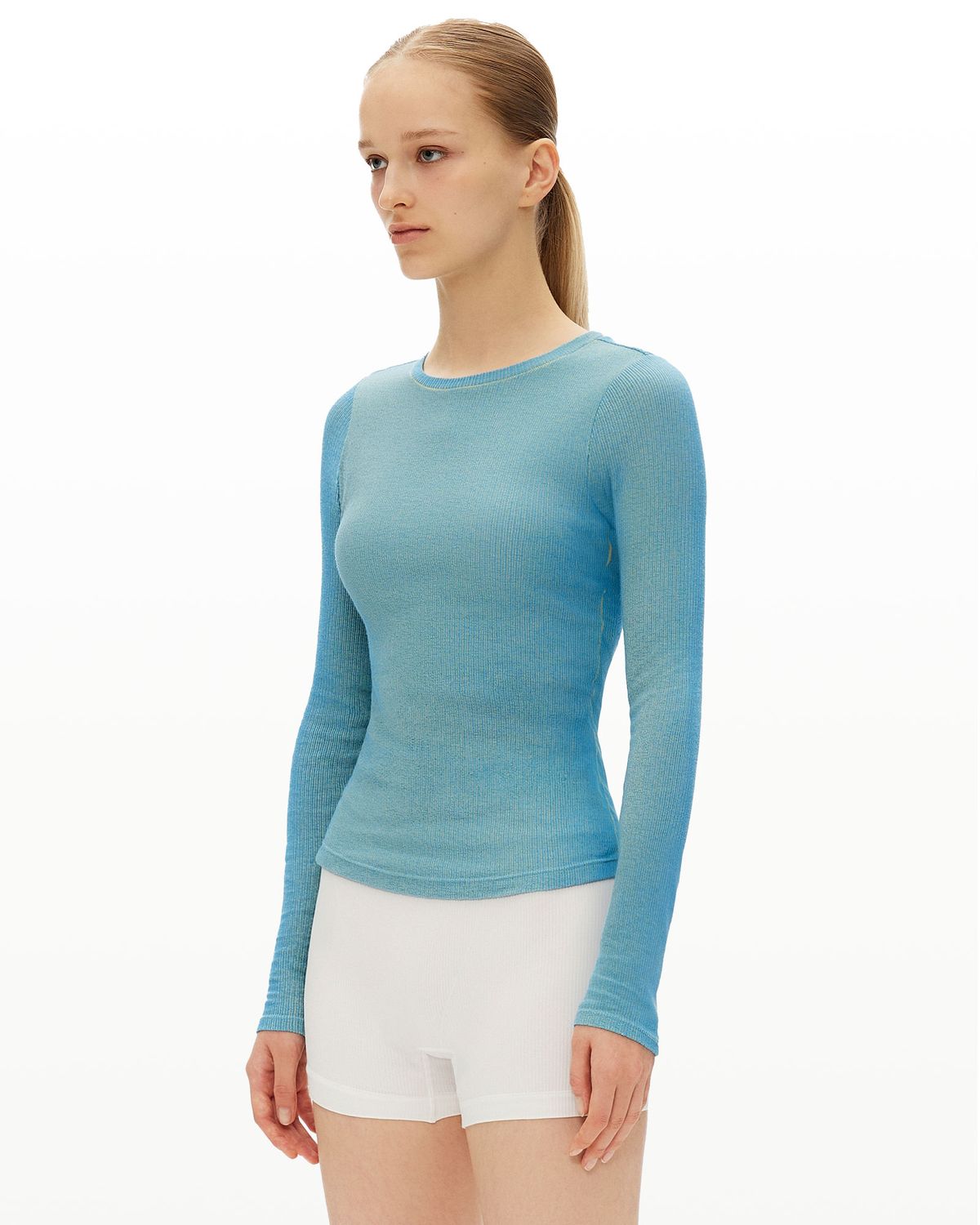 후포(HOOPOE) hoopoe rib long sleeve t-shirt_malibu blue