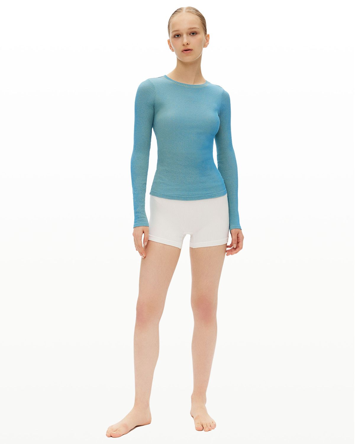 후포(HOOPOE) hoopoe rib long sleeve t-shirt_malibu blue