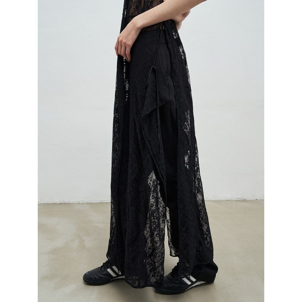 MUSINSA | ANGGAE Lace Hooded Layering Dress Black