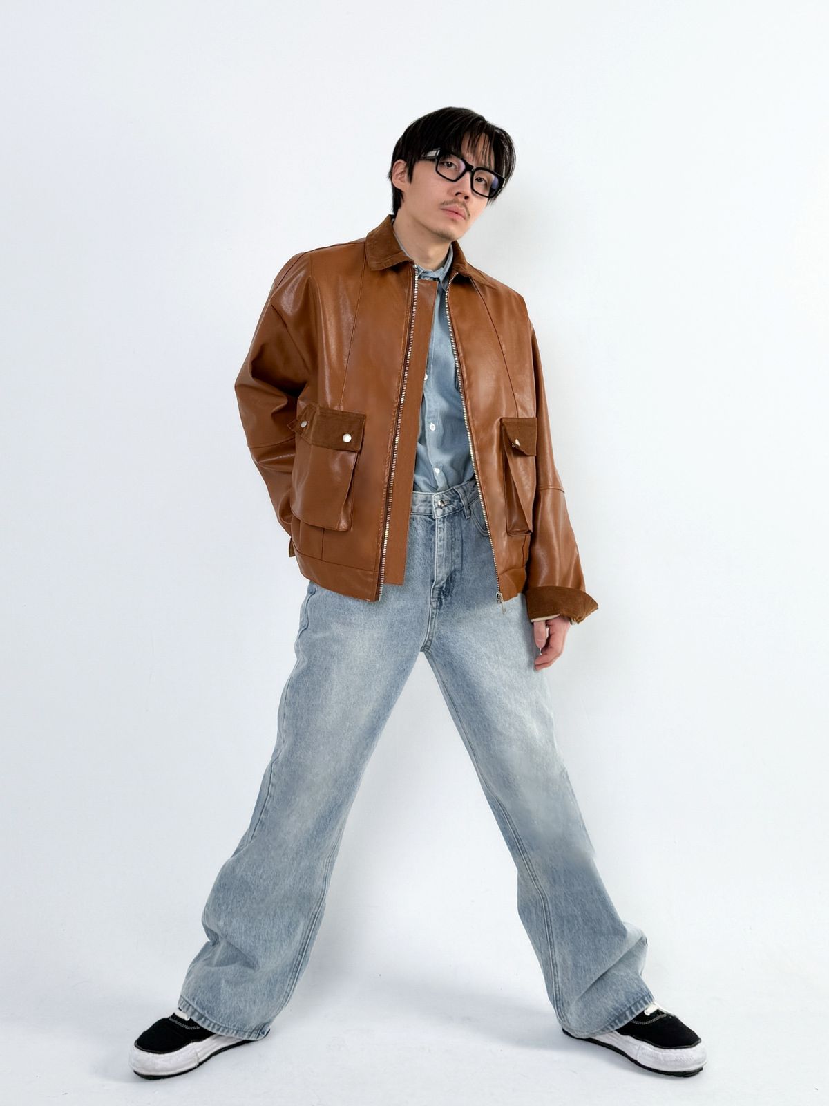 오버더와르(OVERTHEOIR) LIMITED COLOR leather detail wide rider jacket brown