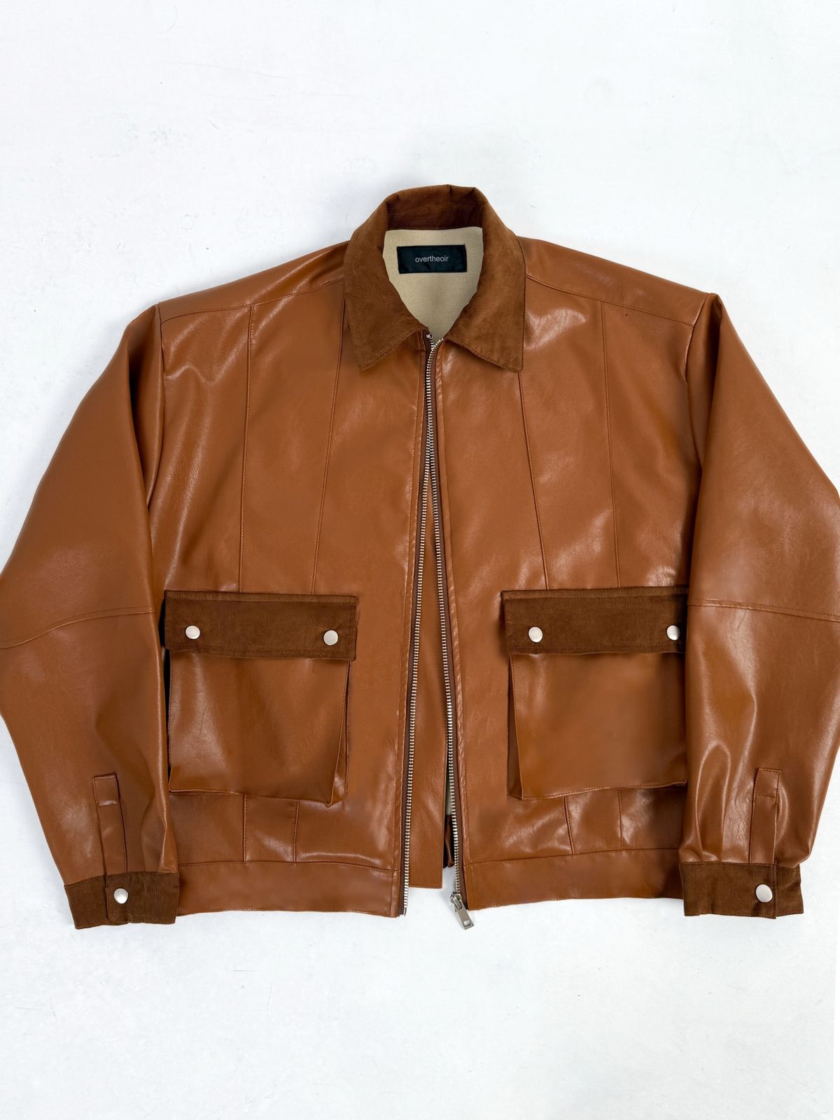 오버더와르(OVERTHEOIR) LIMITED COLOR leather detail wide rider jacket brown