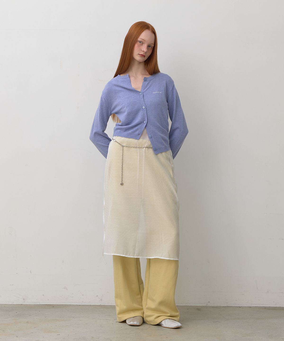 320쇼룸(320SHOWROOM) Logo Embroidery Wool Cashmere Blend Cardigan Skyblue