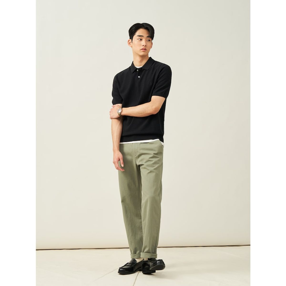 빈폴 멘(BEANPOLE MEN) [빈폴솔솔니트] 코튼실크 칼라넥 니트  블랙