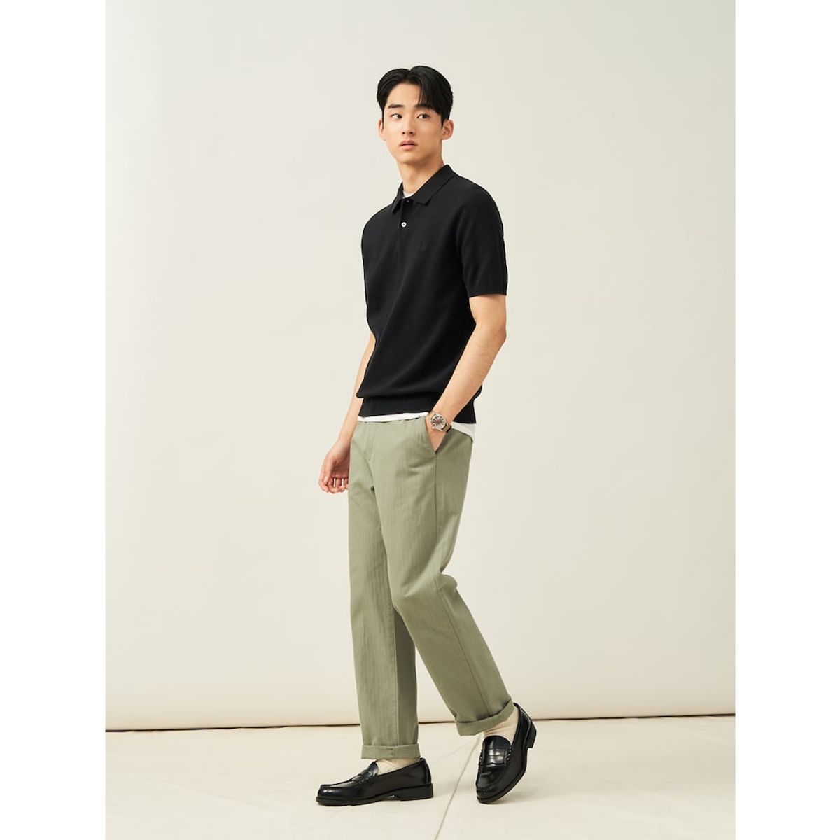 빈폴 멘(BEANPOLE MEN) [빈폴솔솔니트] 코튼실크 칼라넥 니트  블랙