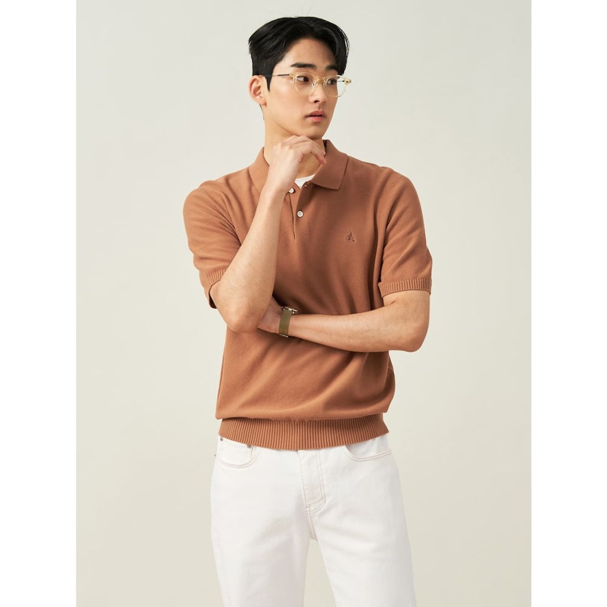 빈폴 멘(BEANPOLE MEN) 젠틀 칼라넥 니트  옐로이시 브라운 (BC5251C21B)