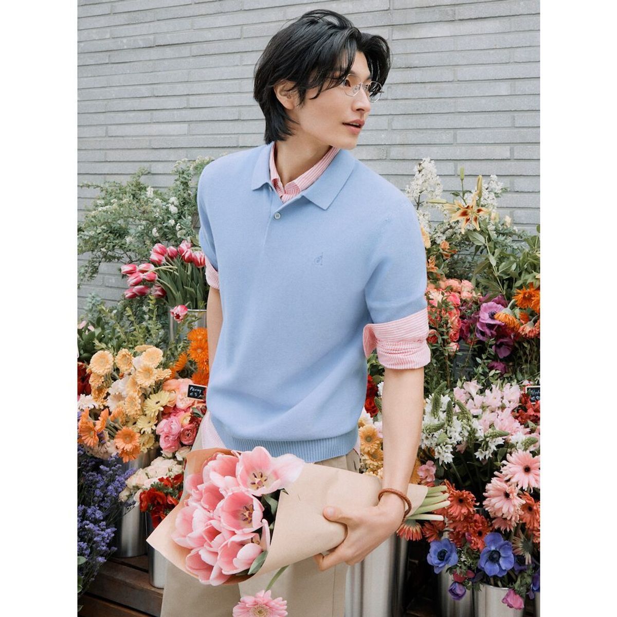 빈폴 멘(BEANPOLE MEN) [빈폴솔솔니트] 코튼실크 칼라넥 니트  스카이 블루
