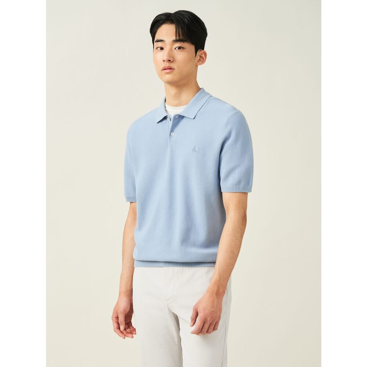 빈폴 멘(BEANPOLE MEN) [빈폴솔솔니트] 코튼실크 칼라넥 니트  스카이 블루