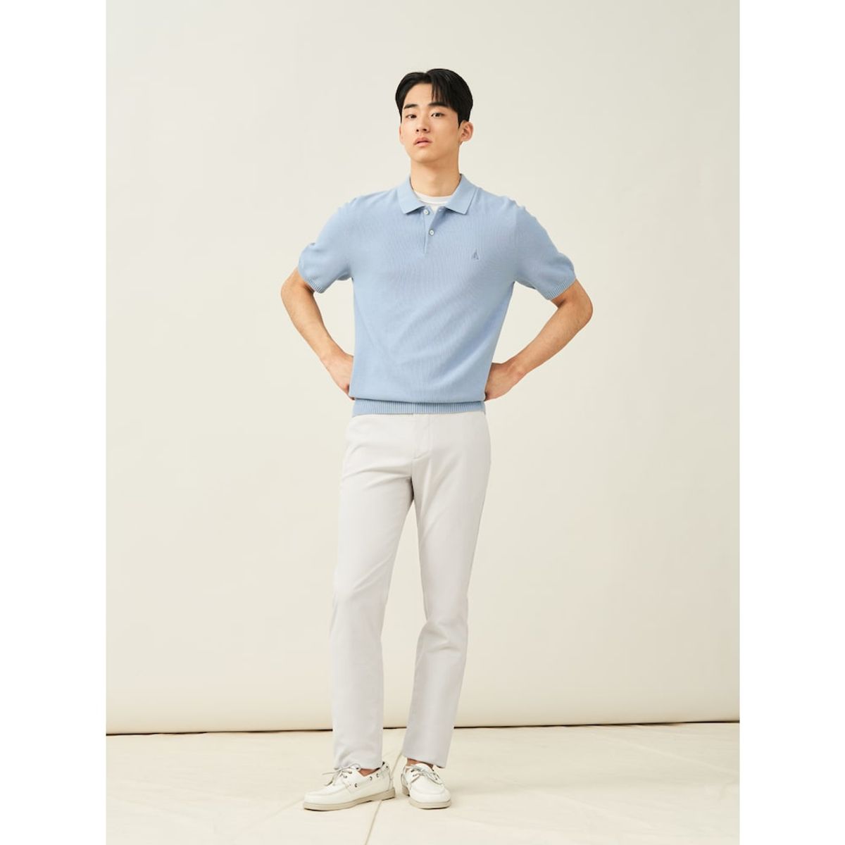 빈폴 멘(BEANPOLE MEN) [빈폴솔솔니트] 코튼실크 칼라넥 니트  스카이 블루