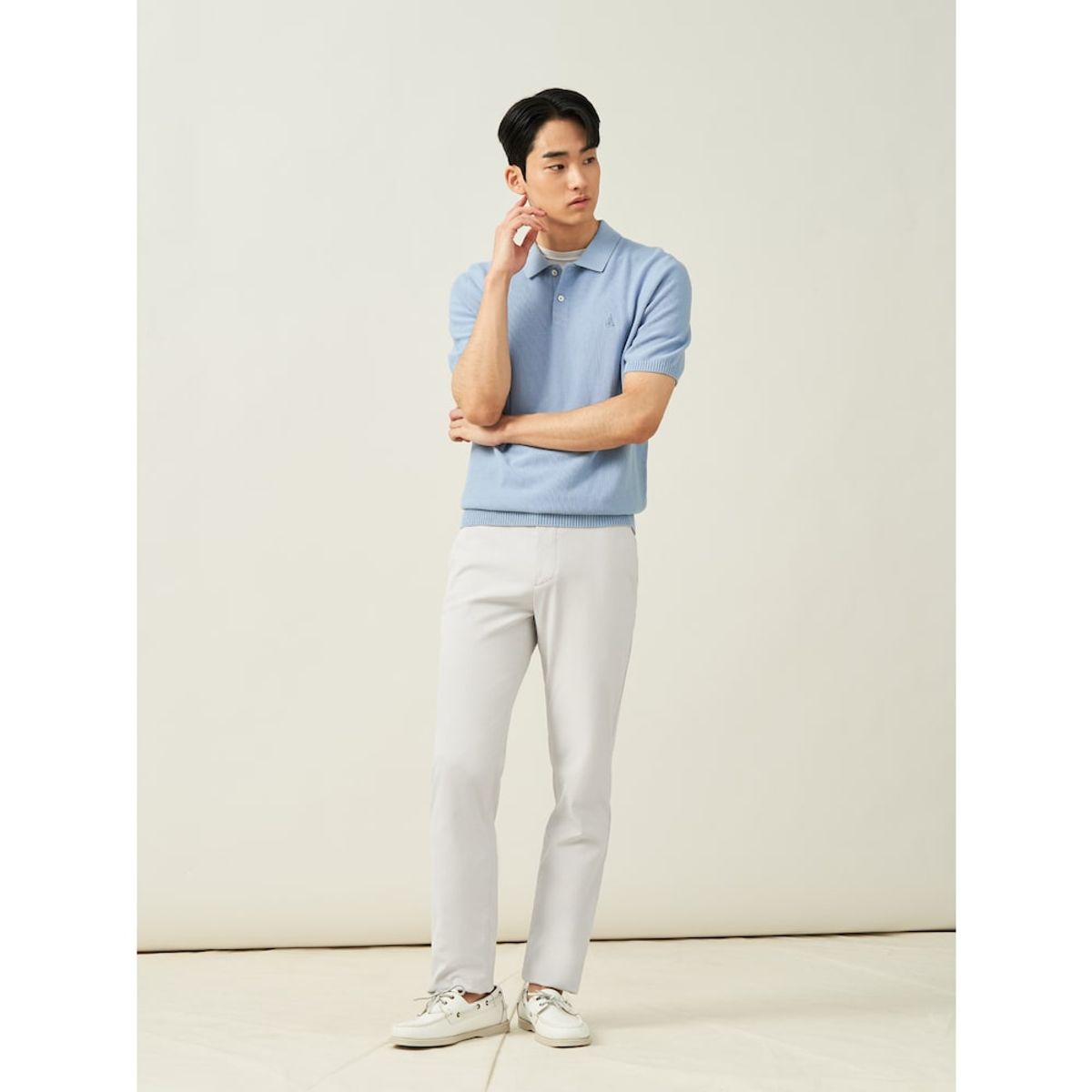 빈폴 멘(BEANPOLE MEN) [빈폴솔솔니트] 코튼실크 칼라넥 니트  스카이 블루