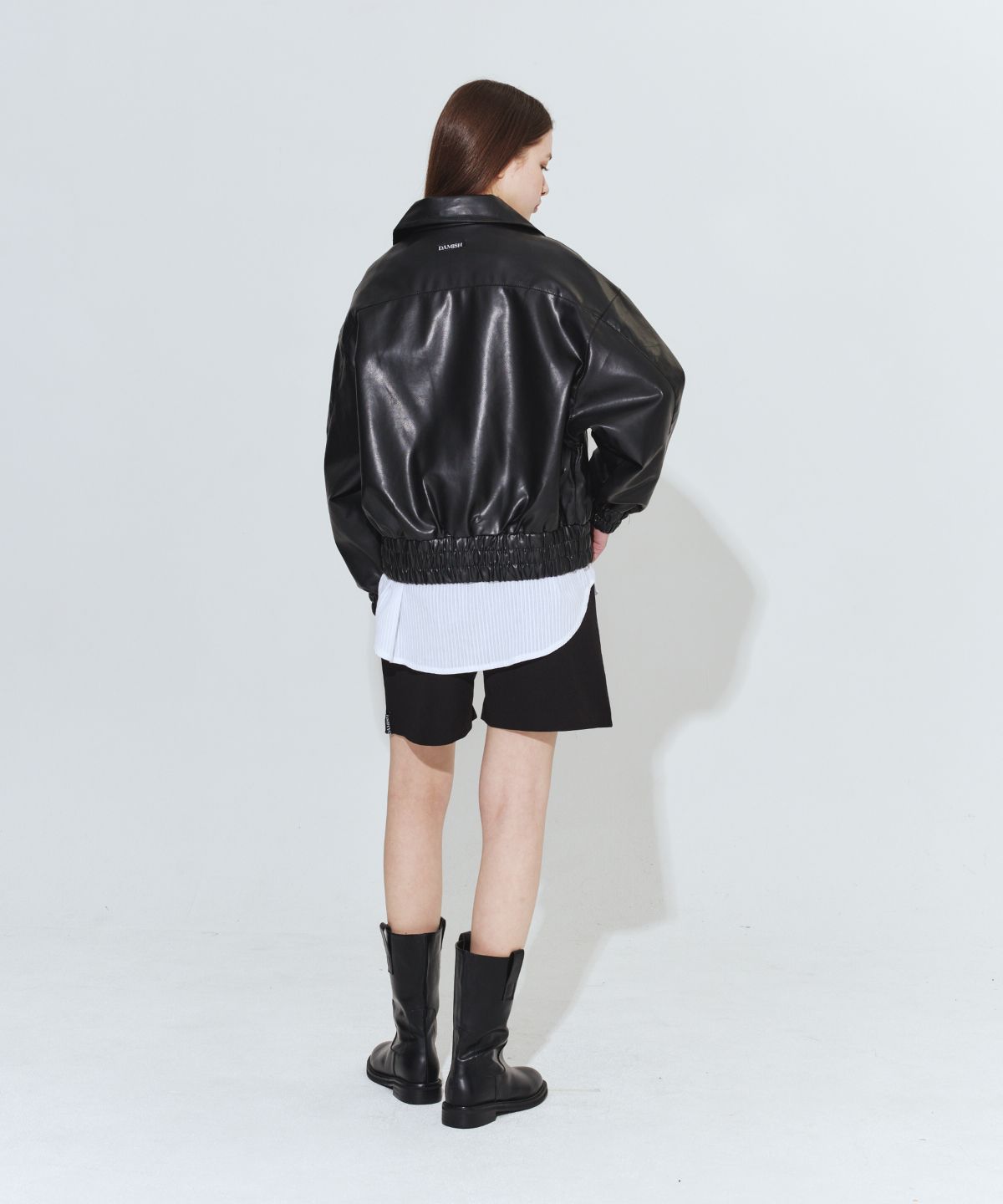 다미쉬(DAMISH) 비건 레더 미니멀 자켓_블랙