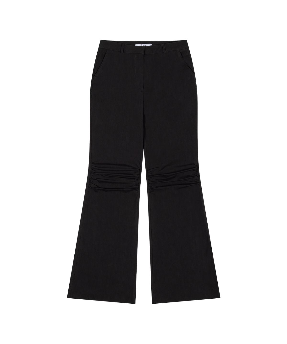 더포르타(THEPORTA) MID-RISE BOOTCUT SHIRRING PANTS, BLACK
