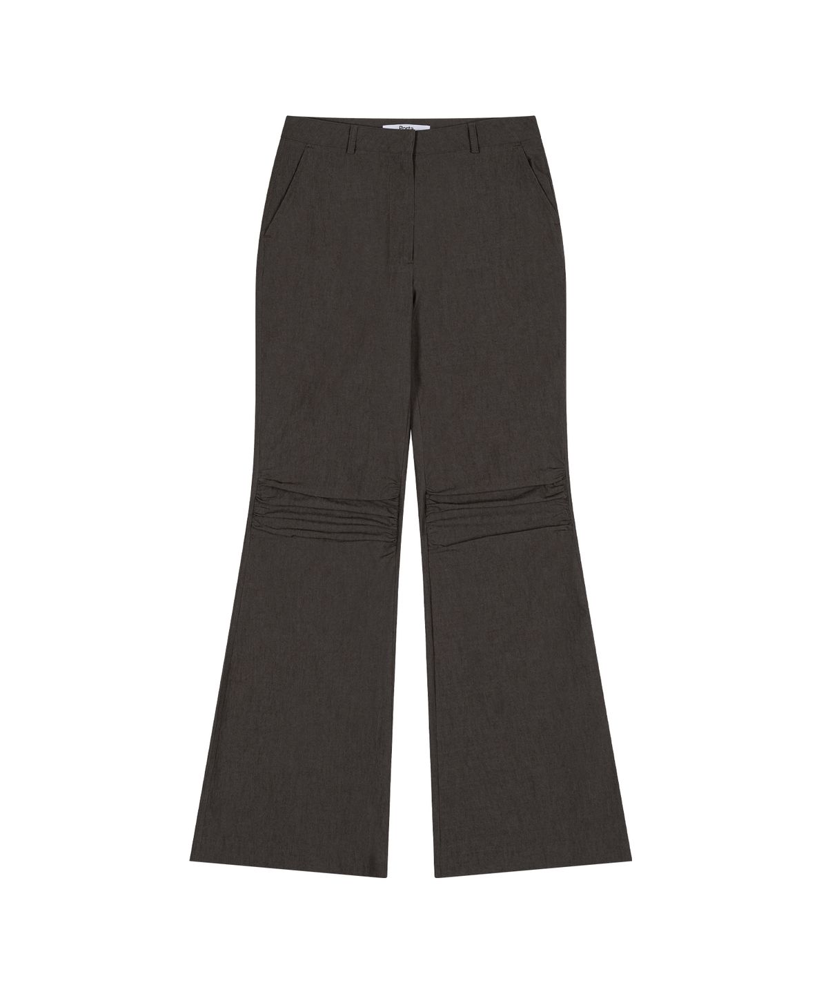 더포르타(THEPORTA) MID-RISE BOOTCUT SHIRRING PANTS, GREY