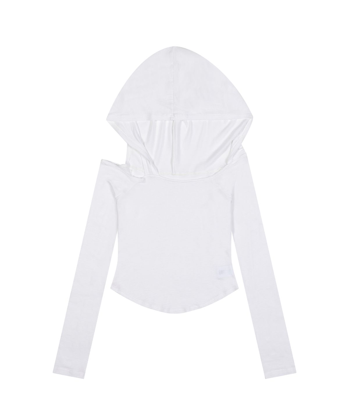 더포르타(THEPORTA) OFF-SHOULDER HOODED LONG SLEEVE T-SHIRT, WHITE