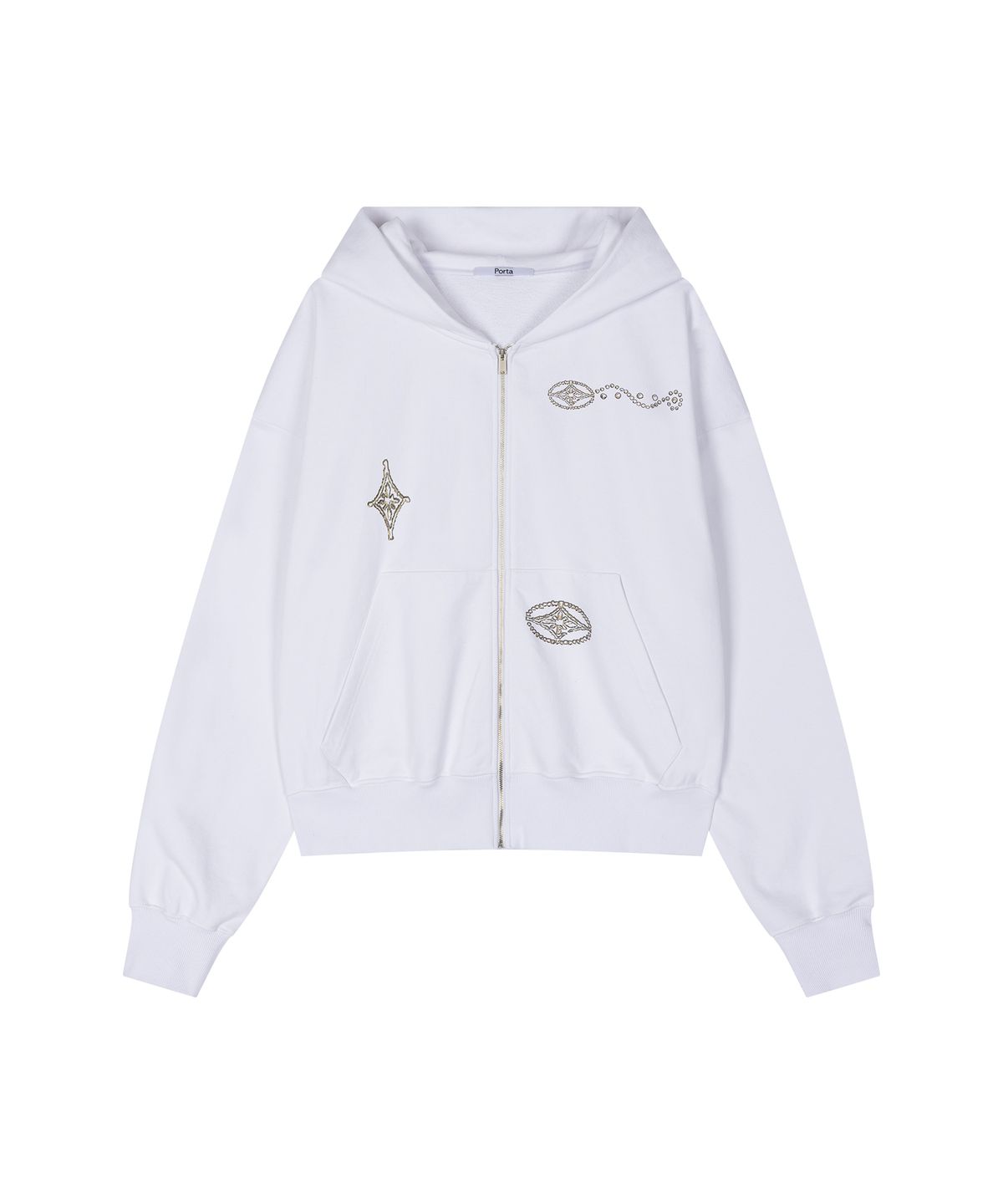 더포르타(THEPORTA) GRAPHIC WASHED HOODED ZIP-UP, WHITE