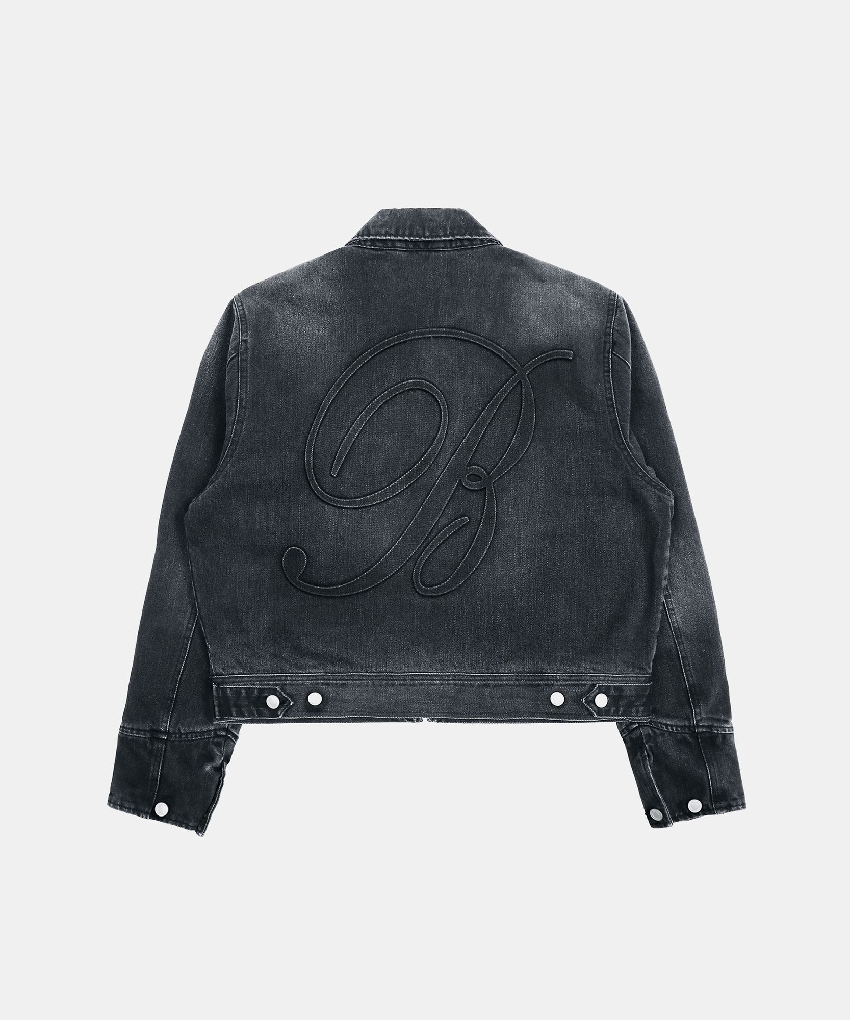MUSINSA | BADBLOOD Embossed B Denim Trucker Jacket - Black