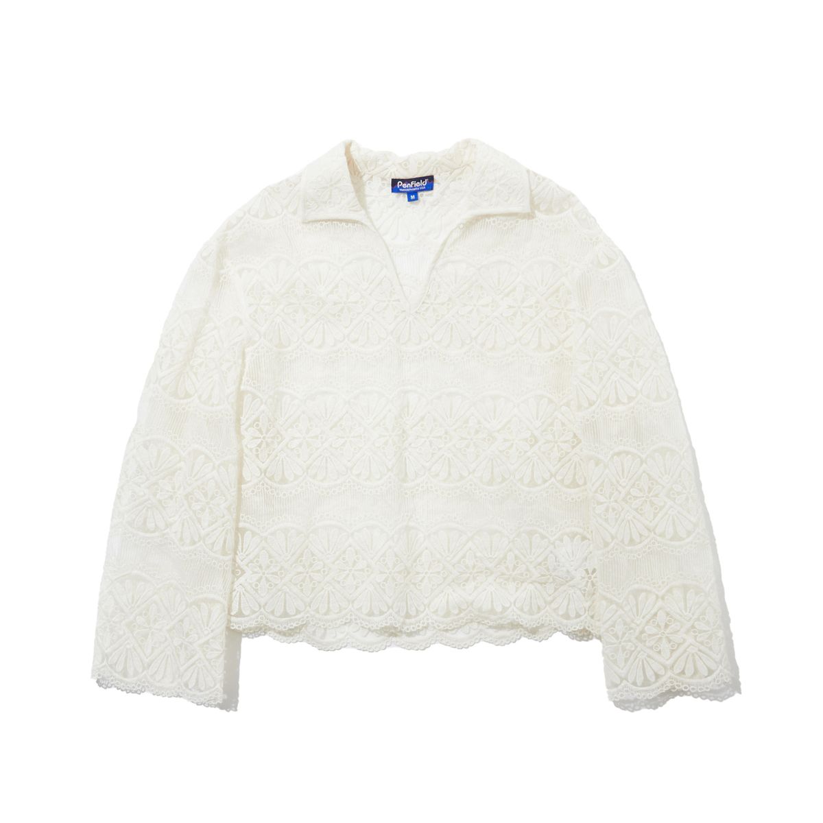 펜필드(PENFIELD) 크로셰 브이 슬릿 블라우스 아이보리_FR2KR10F