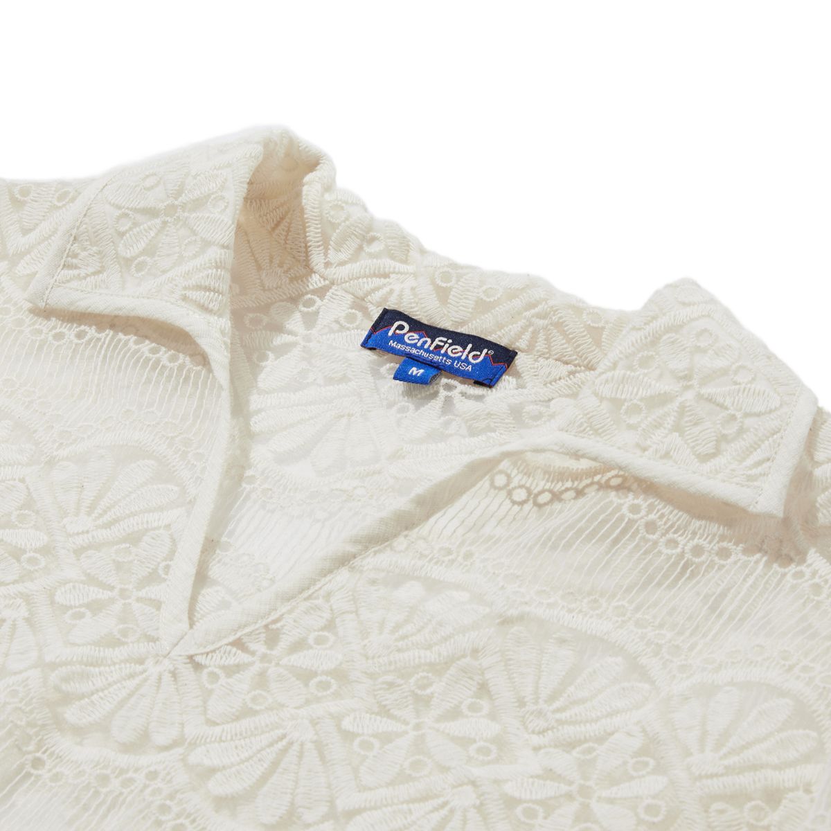 펜필드(PENFIELD) 크로셰 브이 슬릿 블라우스 아이보리_FR2KR10F