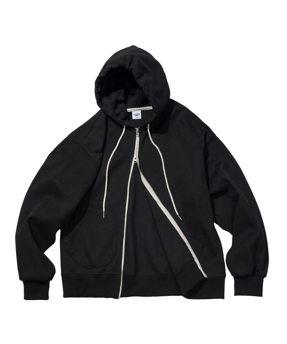 스탠즈(STENDS) [M~4XL] 와플 투웨이 후드 집업_블랙