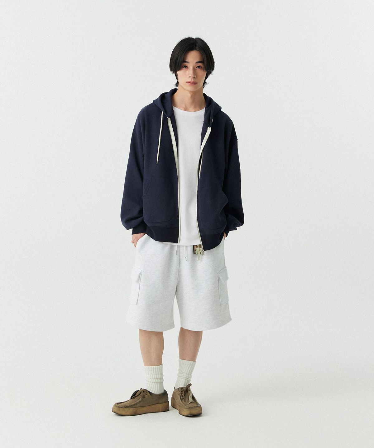 스탠즈(STENDS) [M~4XL] 와플 투웨이 후드 집업_네이비