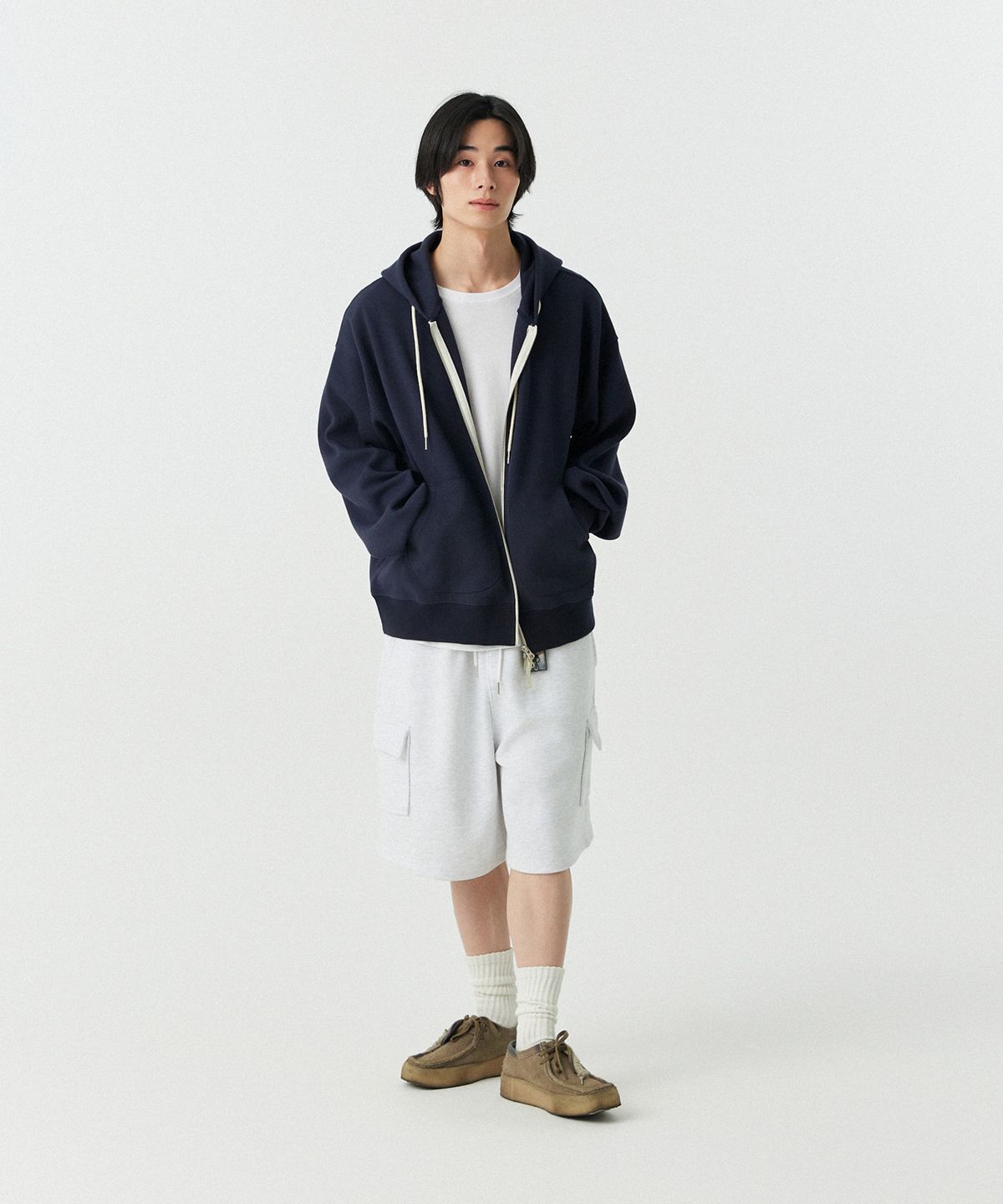 스탠즈(STENDS) [M~4XL] 와플 투웨이 후드 집업_네이비