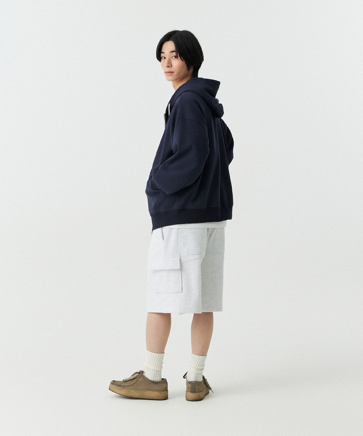 스탠즈(STENDS) [M~4XL] 와플 투웨이 후드 집업_네이비