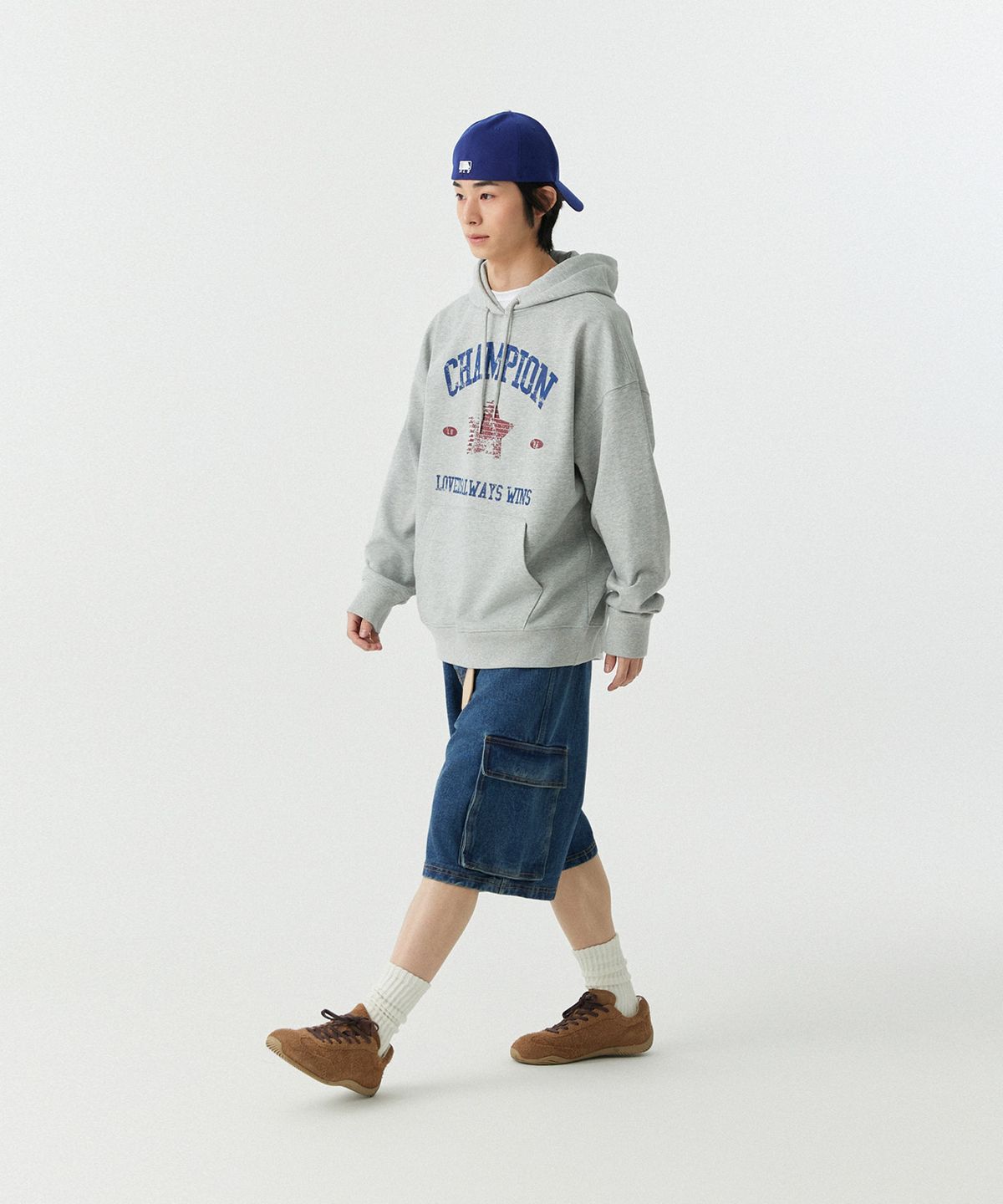 스탠즈(STENDS) [M~4XL] 챔피온 러버스 후드티_멜란지 그레이