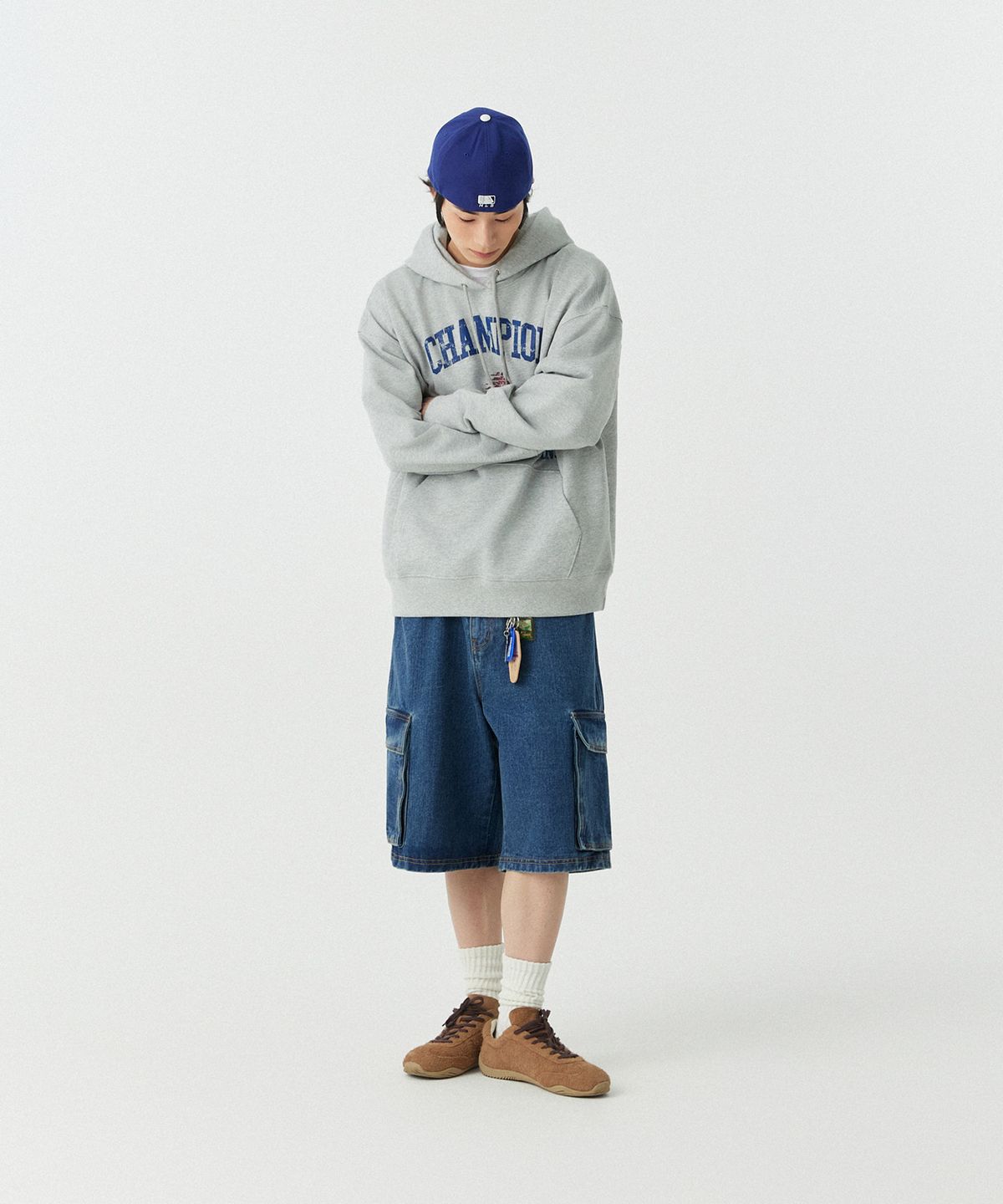 스탠즈(STENDS) [M~4XL] 챔피온 러버스 후드티_멜란지 그레이